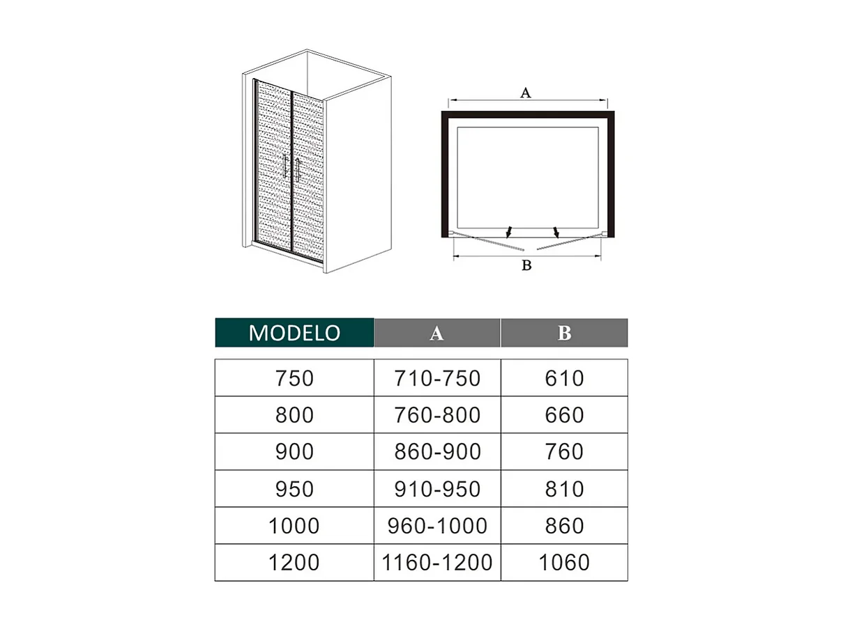 Porta de duche Bater dois folhas Perfil cromado Vidro fosco Anticalcário 6mm (860-900)x1950mm-AICA