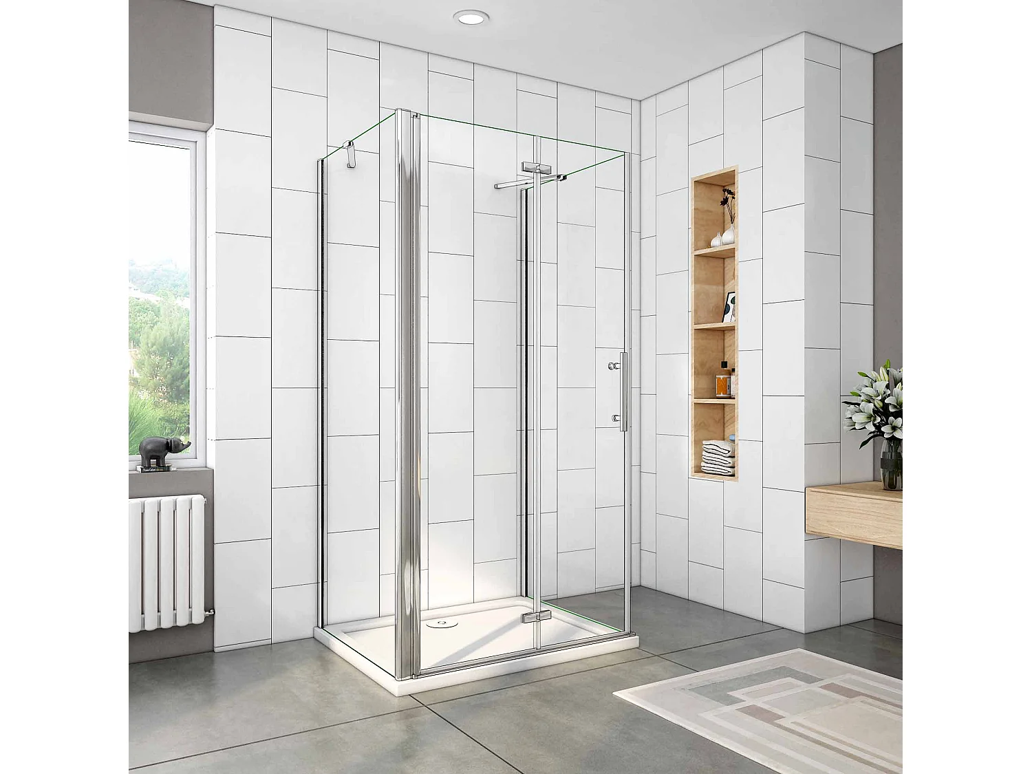 AICA Mampara de ducha plegable 2 hojas+paneles laterales,vidrio antical 6mm 90x90x90x195cm