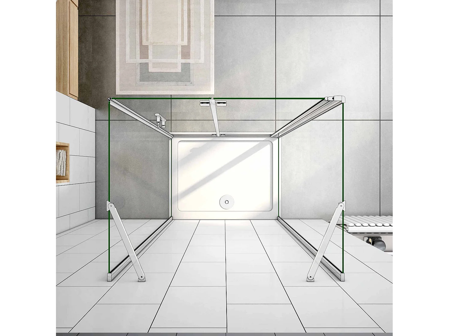 AICA Mampara de ducha plegable 2 hojas+paneles laterales,vidrio antical 6mm 90x90x90x195cm