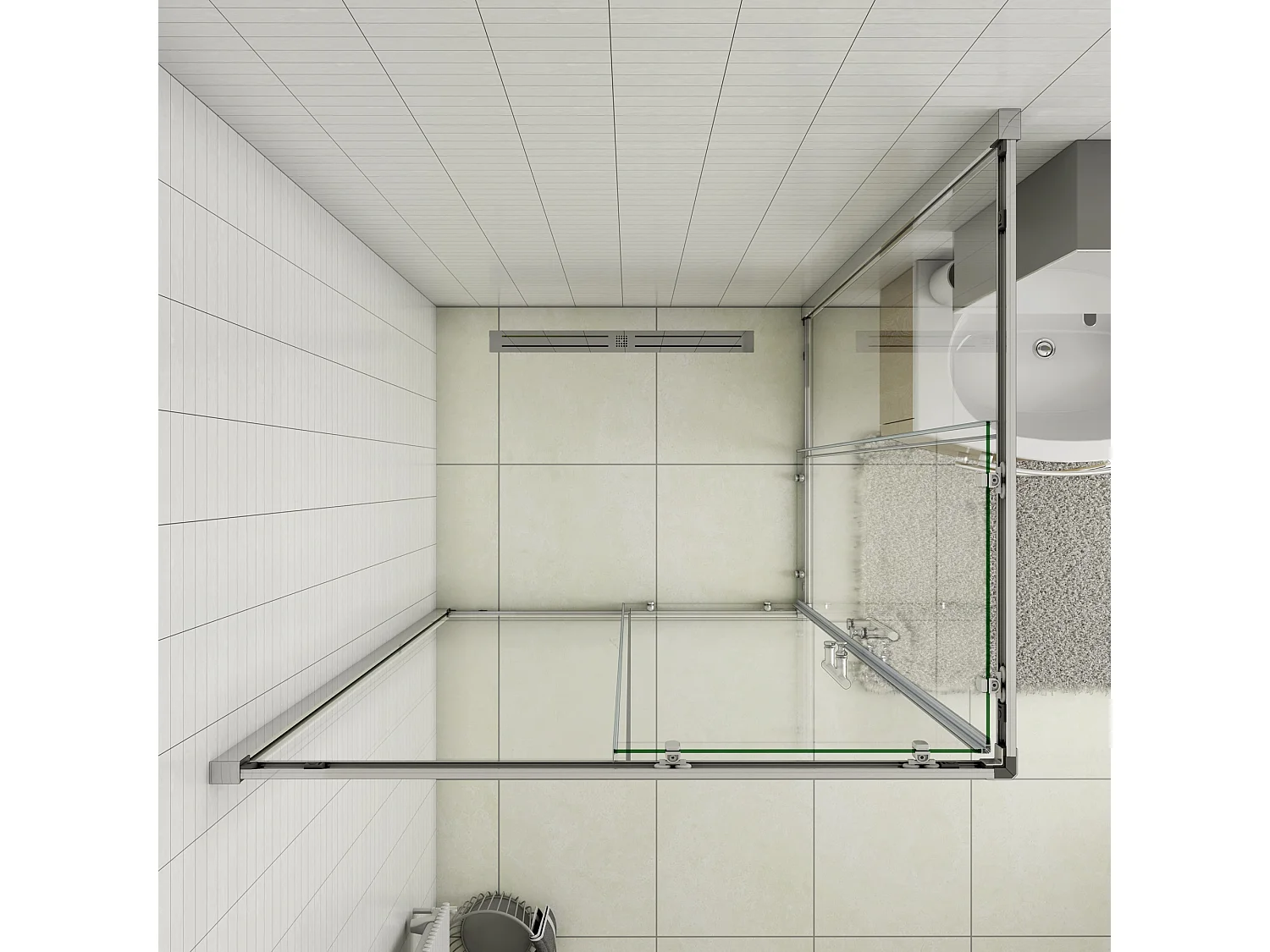 Cabine de duche rectangular correr Perfil cromado Vidro Anticalcário 6mm (1080-1100)x(740-760)x1950mm-AICA