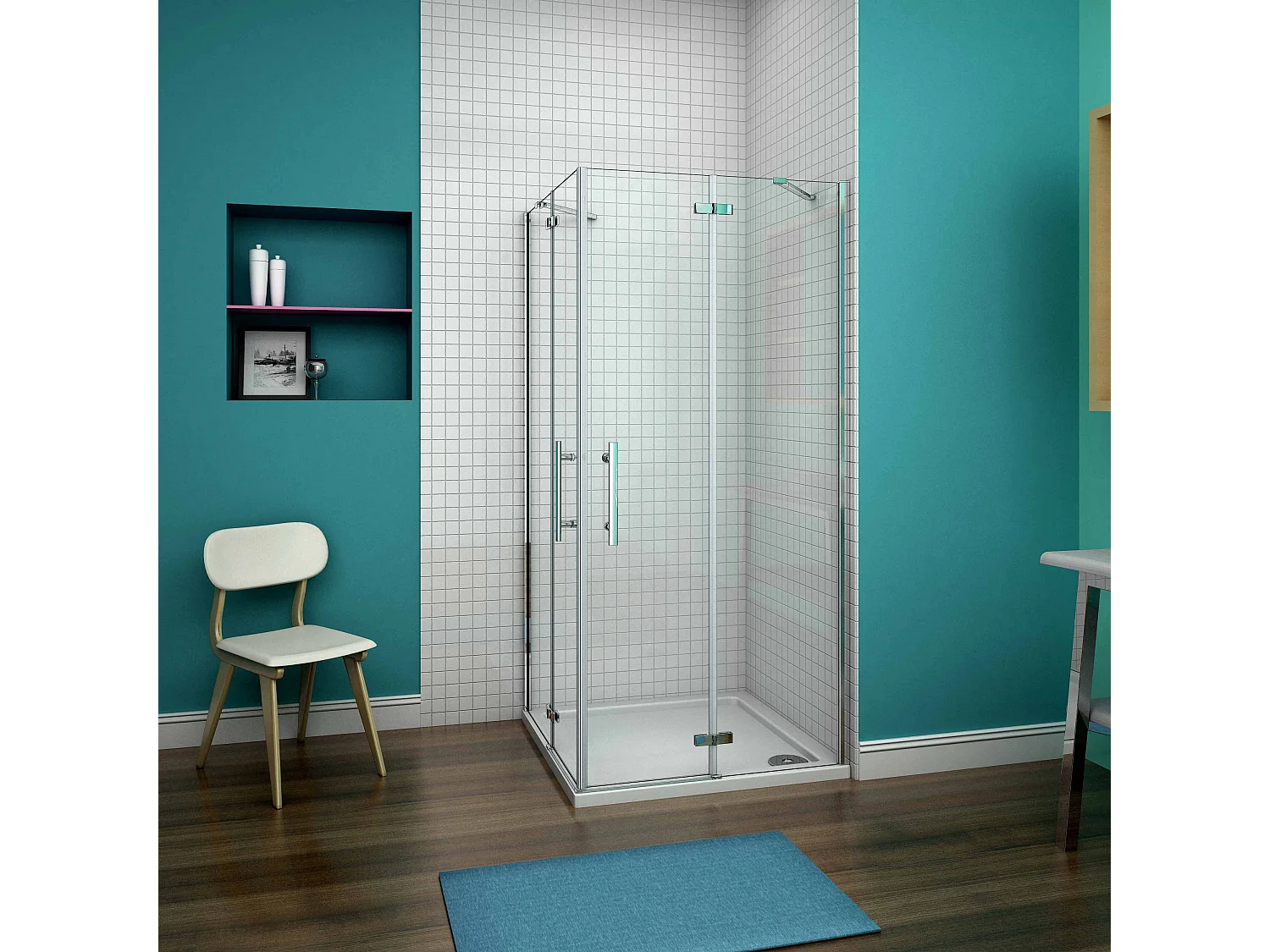 Mampara de ducha cuadrada abatible,vidrio antical 6mm (880-900)x(880-900)x1900mm