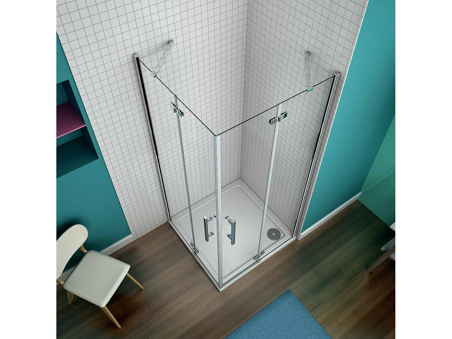 Mampara de ducha cuadrada abatible,vidrio antical 6mm (880-900)x(880-900)x1900mm