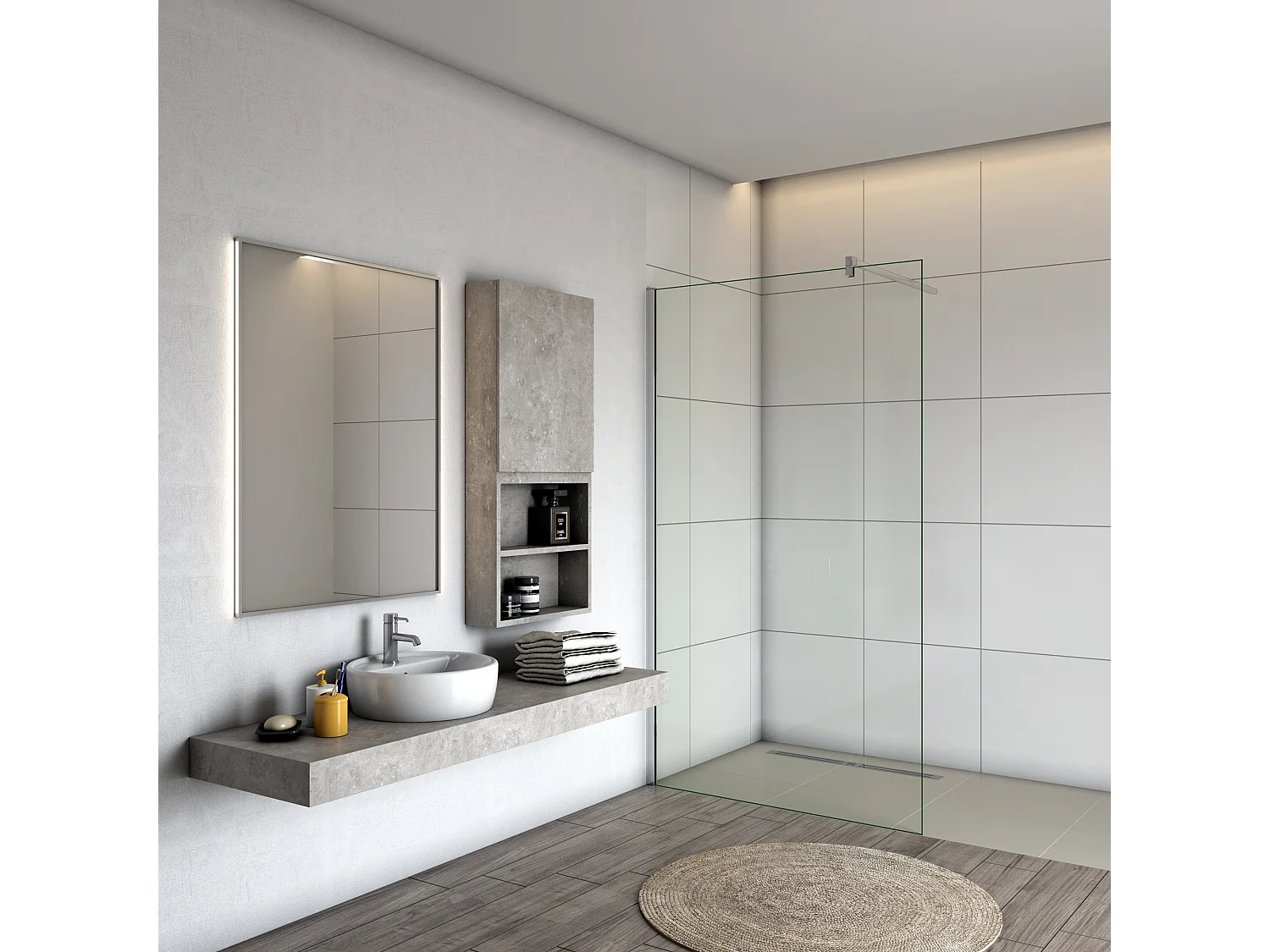 Painel de duche Fixo 1 folha Vidro 8mm com Filme de Segurança à Prova de Explosão (98-100)x200cm Perfil cromado com Barra 90cm-AICA