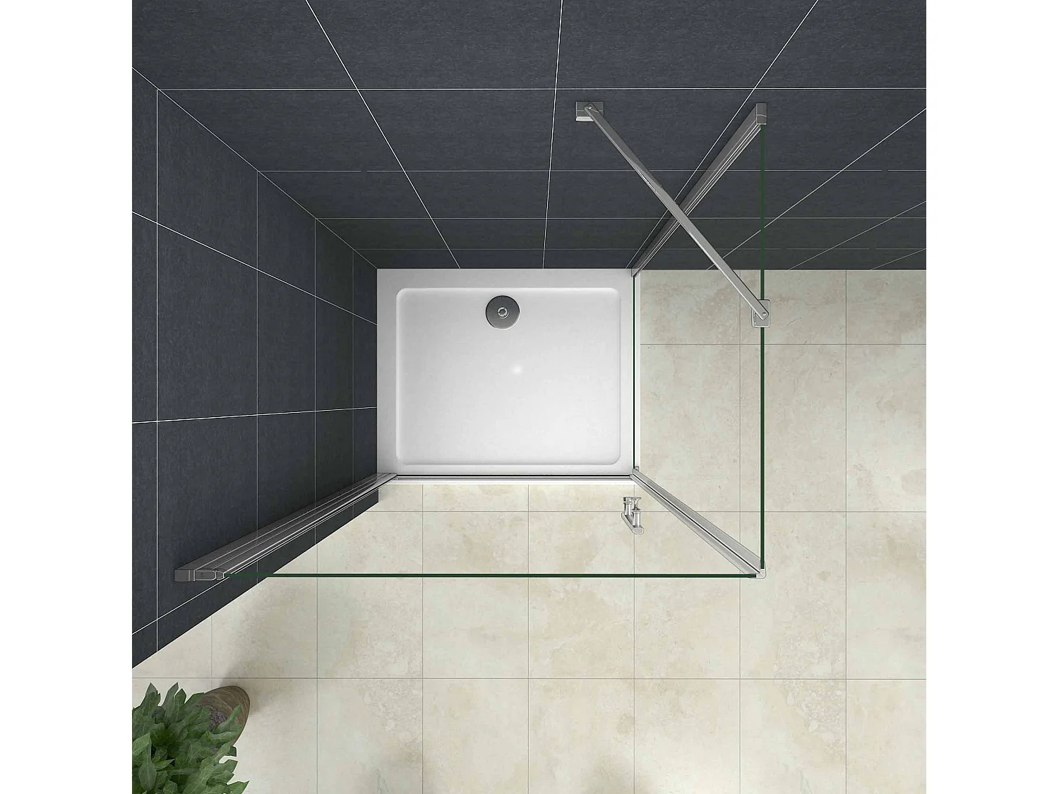 AICA Mampara de ducha abatible+panel lateral,barra 45cm,vidrio antical 6mm 760x900x1950mm