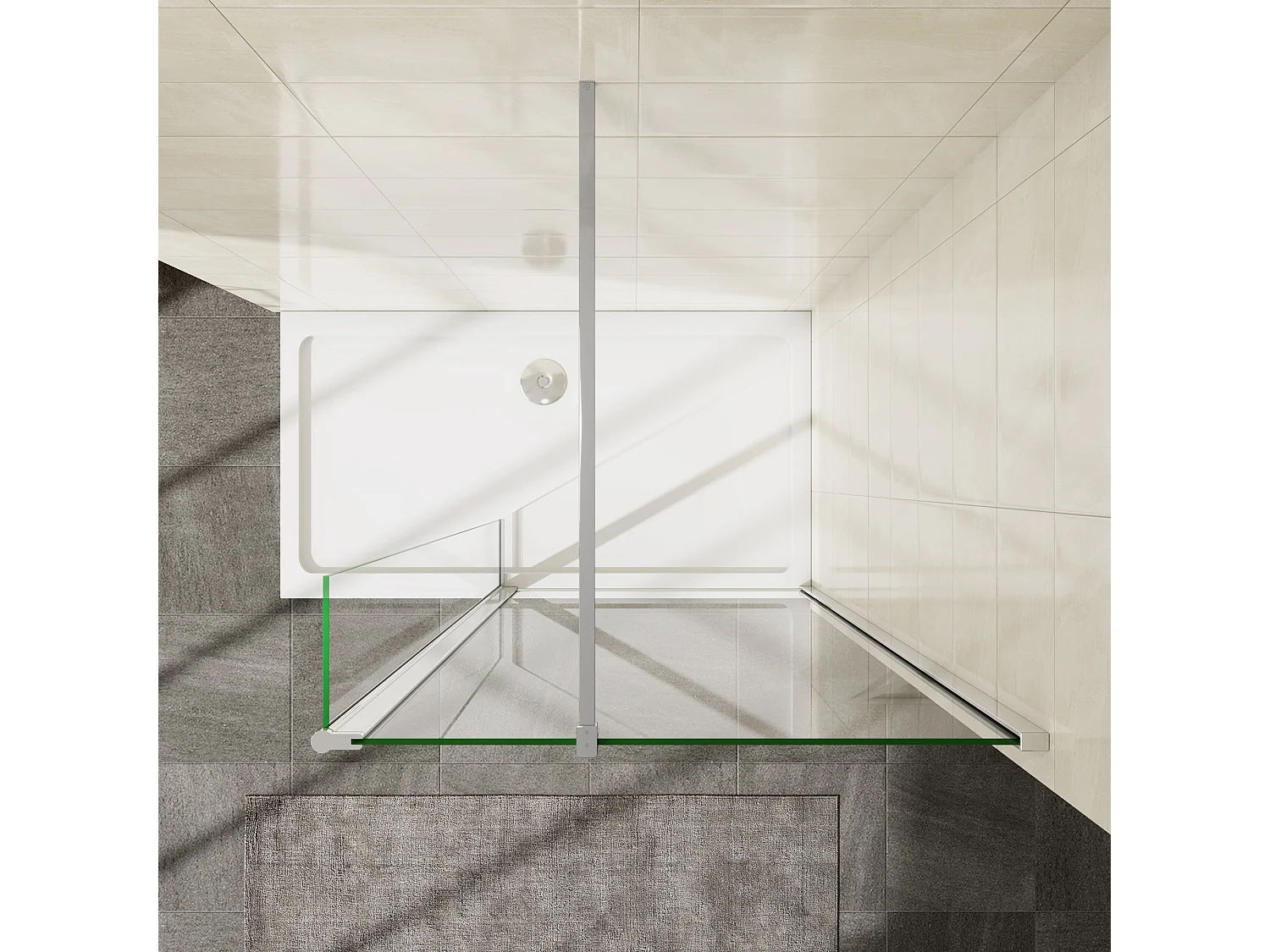 Painel de duche Movível 2 folhas um Painel fixo+um lado giratório Vidro 8mm Anti-calcário com Barra 90cm Tamanho[(133.9-135.9)+30]x200cm-AICA