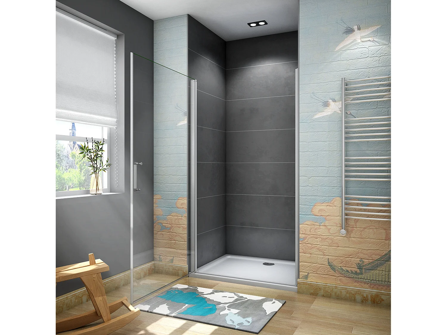 Mampara de ducha frontal abatible perfil blanco/gris mate vidrio 5mm (786-816)x1850mm