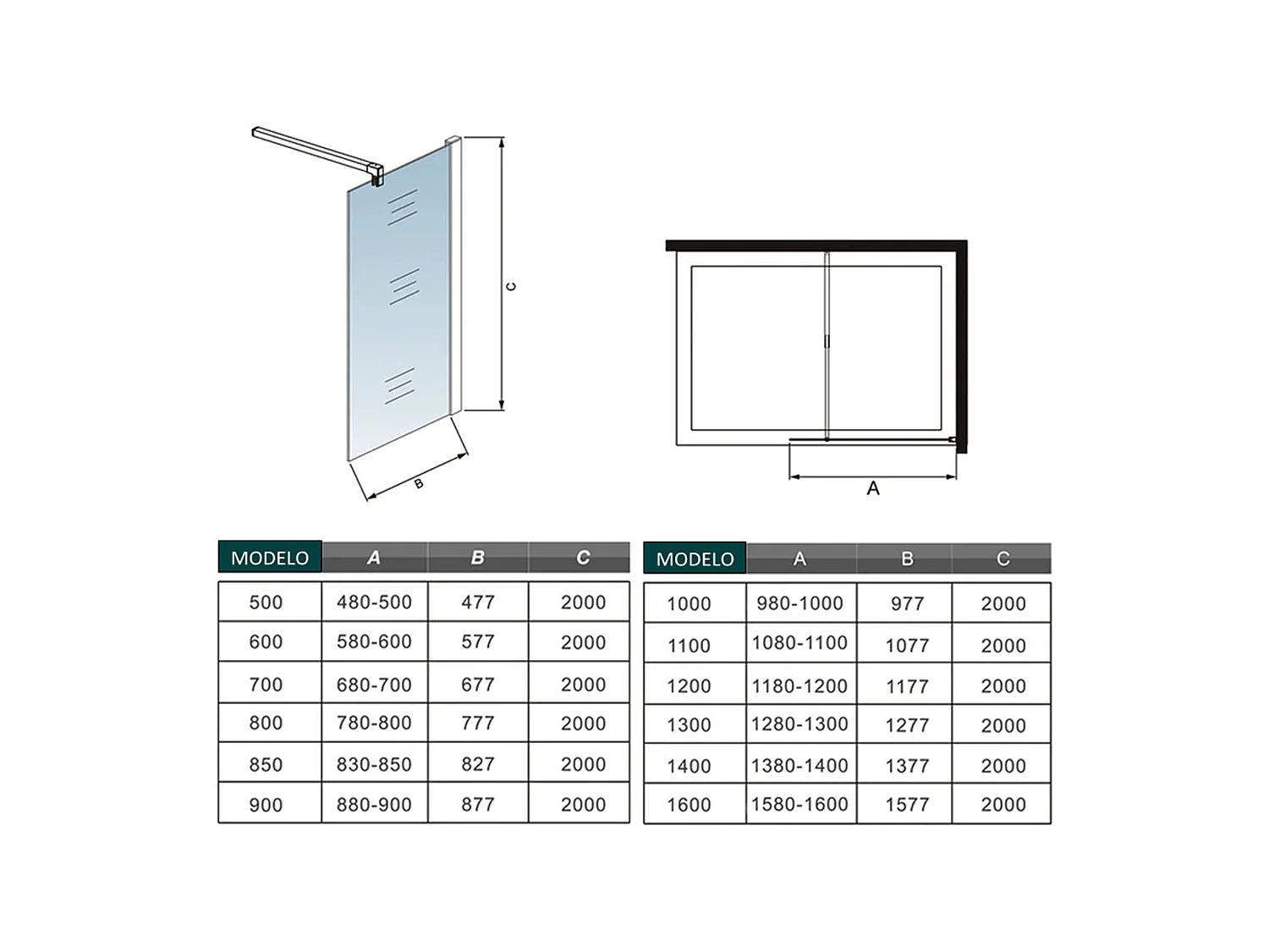 Panel de ducha vidrio 8mm antical con una barra de 140cm perfil cromado (58-60)x200cm