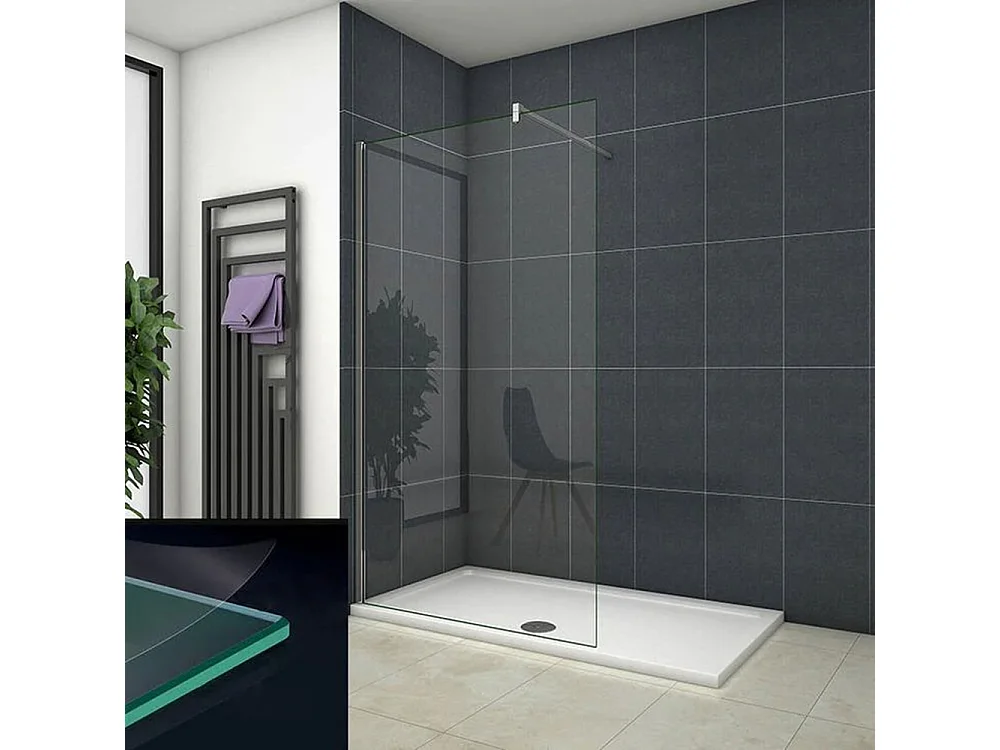 Panel de ducha vidrio 8mm antical con una barra de 140cm perfil cromado (58-60)x200cm