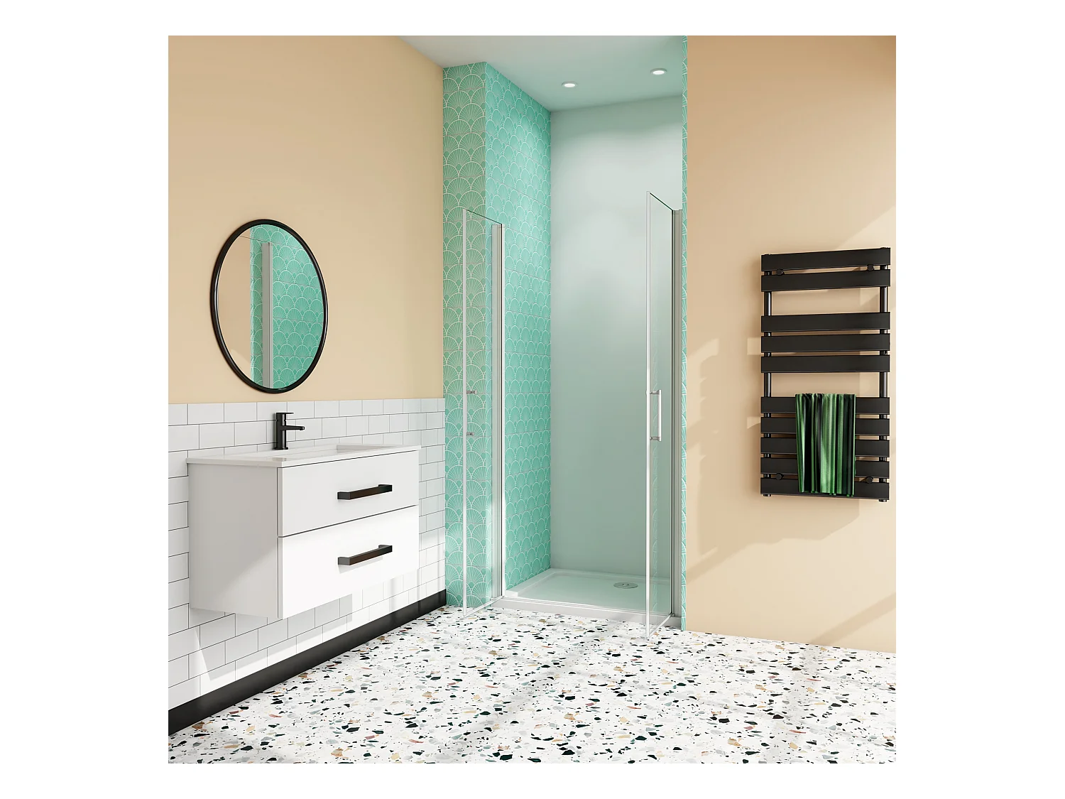 Mampara de ducha abatible dos hojas,perfil blanco/gris mate,vidrio 5mm,(1010-1050)x1850mm