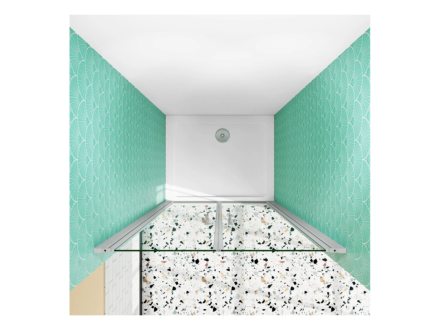 Mampara de ducha abatible dos hojas,perfil blanco/gris mate,vidrio 5mm,(1010-1050)x1850mm