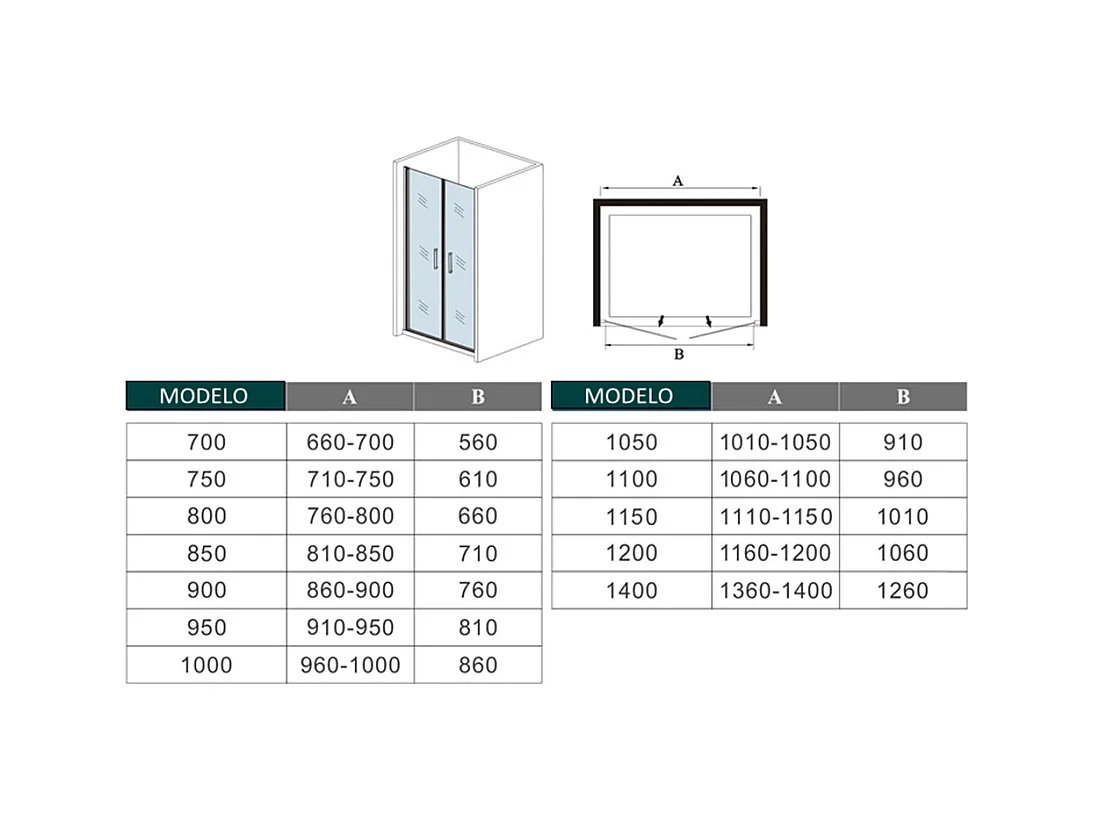 Mampara de ducha abatible dos hojas,perfil blanco/gris mate,vidrio 5mm,(1010-1050)x1850mm