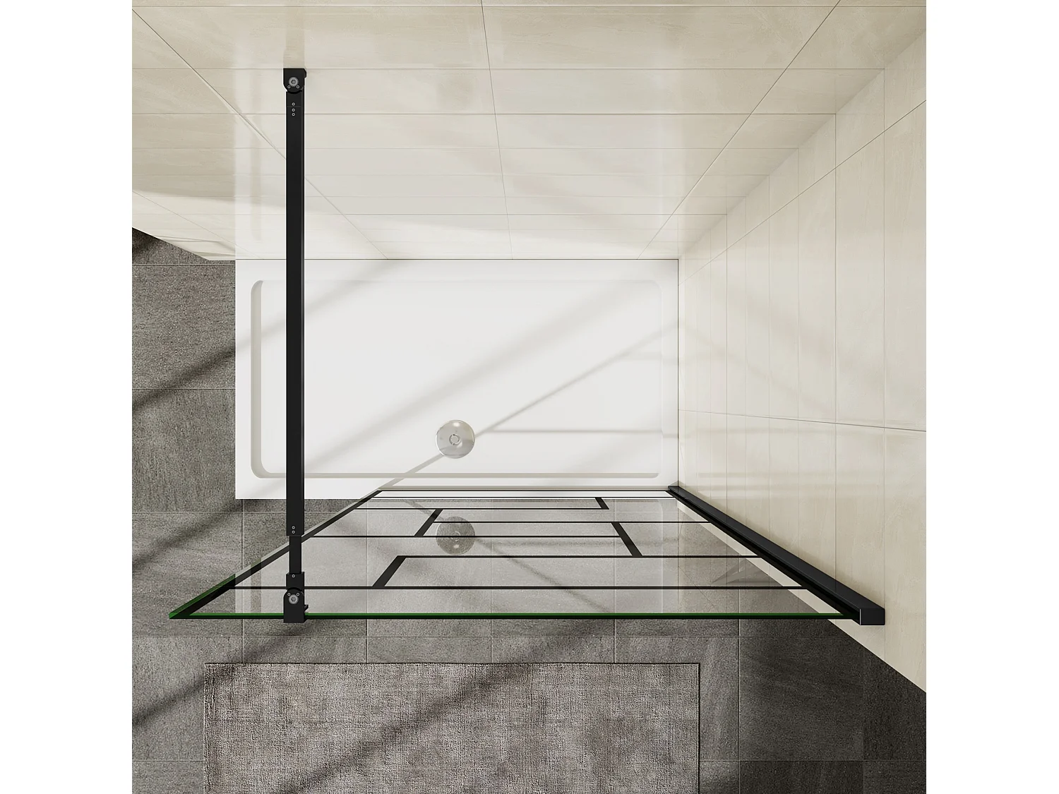 Panel de ducha serigrafiada,vidrio 8mm antical,barra 73-120cm,perfil negro,(68-70)x200cm