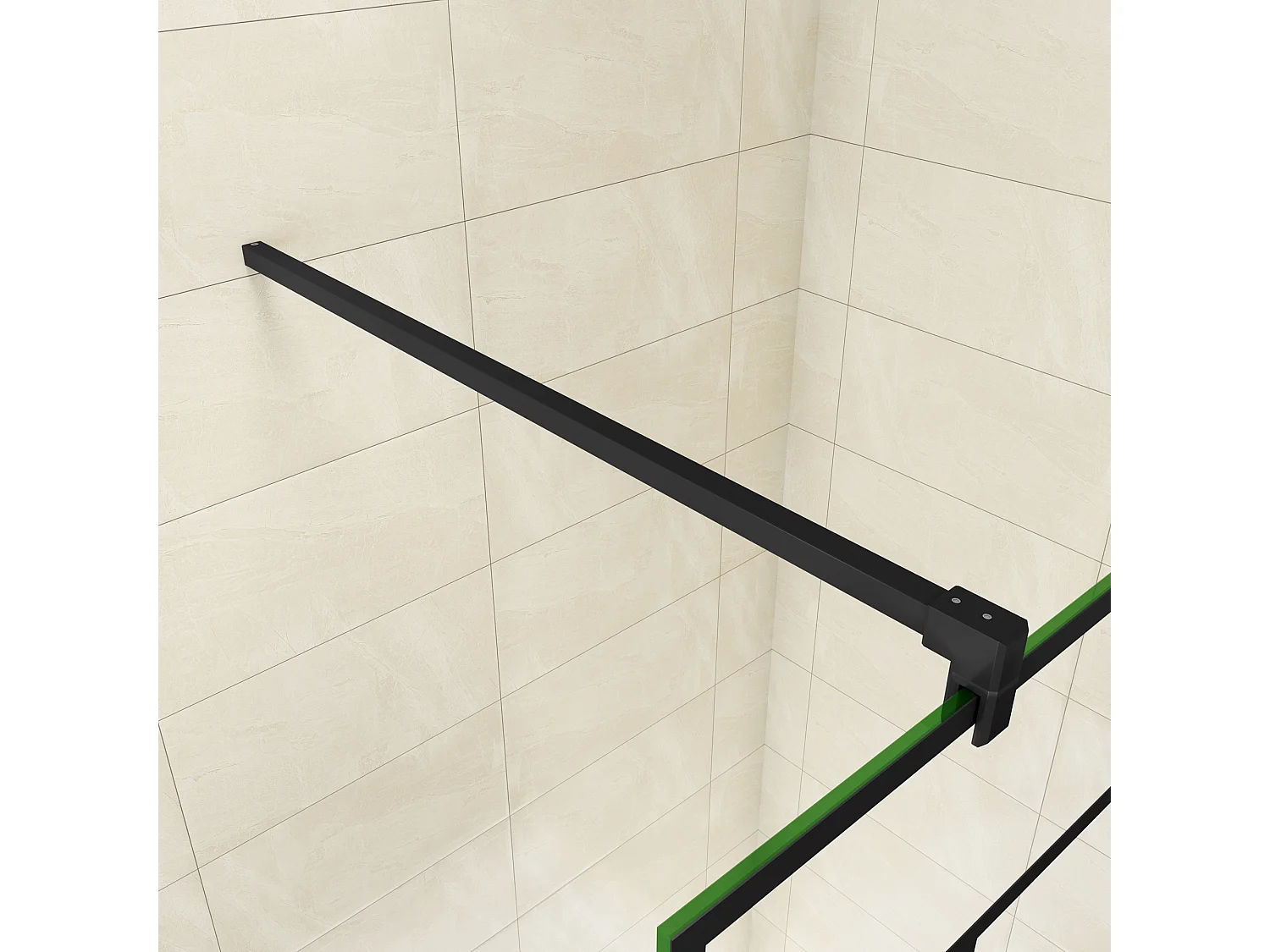 Painel de duche Fixo treliça quadrada serigrafada Vidro Anti-calcário 8mm com Barra 90cm Perfil Preto fosco (78-80)x200cm-AICA