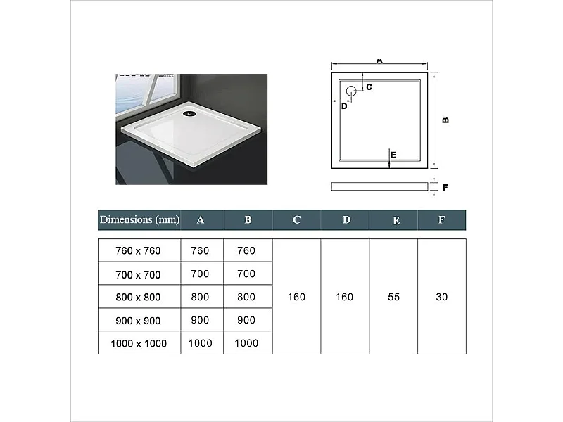 Porta de duche de fole+Painel lateral+Barra 45cm Vidro Anticalcário 6mm (680-700)x(680-700)x1850mm + Base de duche 70x70x3cm+Ralo-AICA
