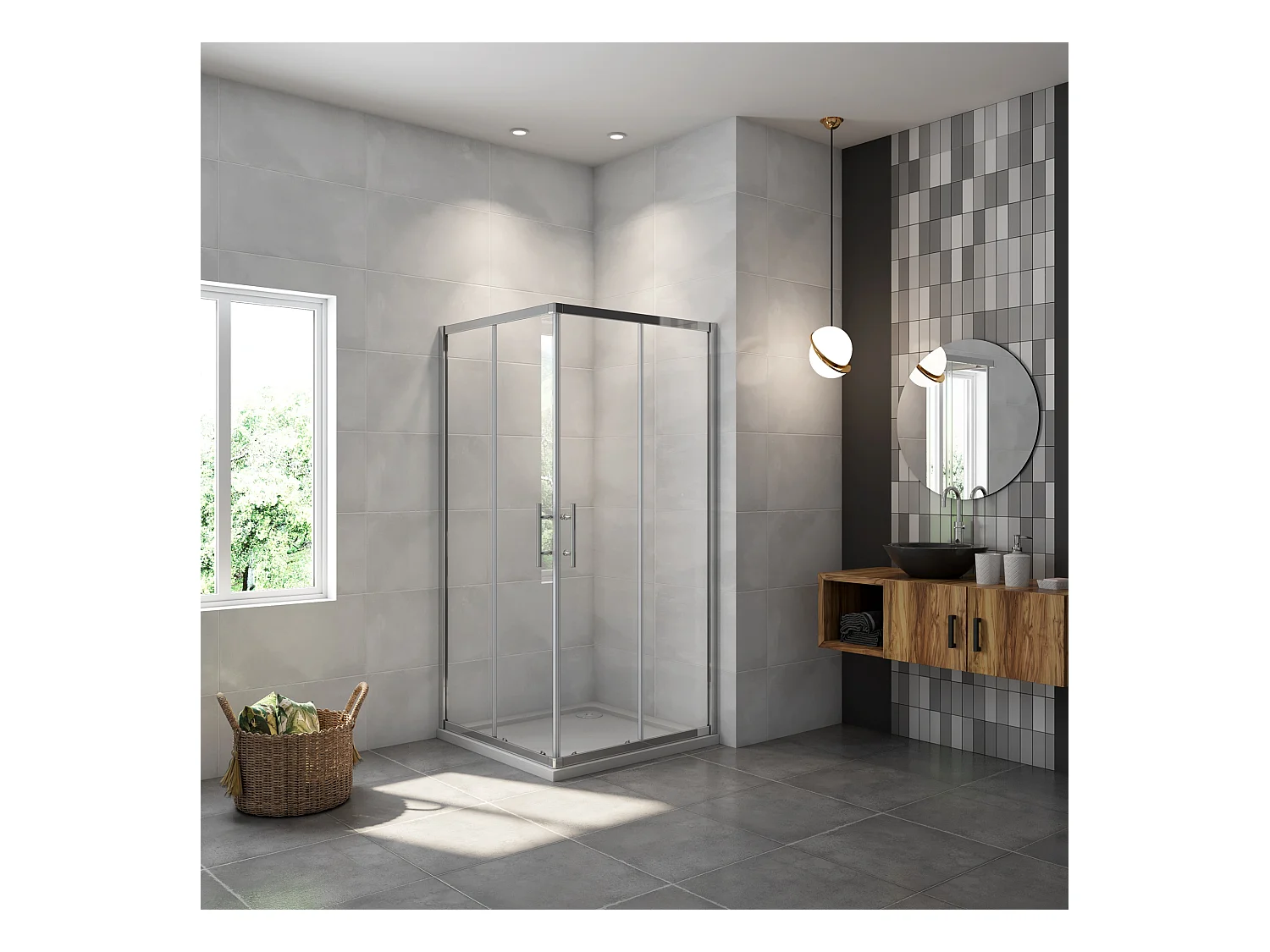 Mampara de ducha cuadrada corredera,perfil cromado,vidrio 5mm,(680-700)x(680-700)x1850mm