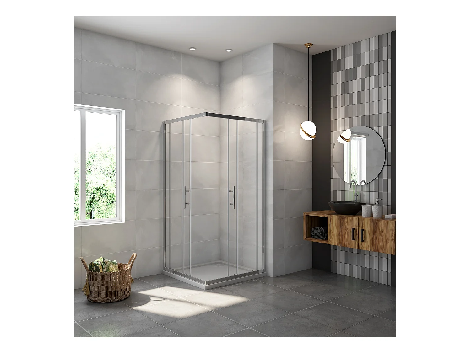 Mampara de ducha cuadrada corredera,perfil cromado,vidrio 5mm,(680-700)x(680-700)x1850mm