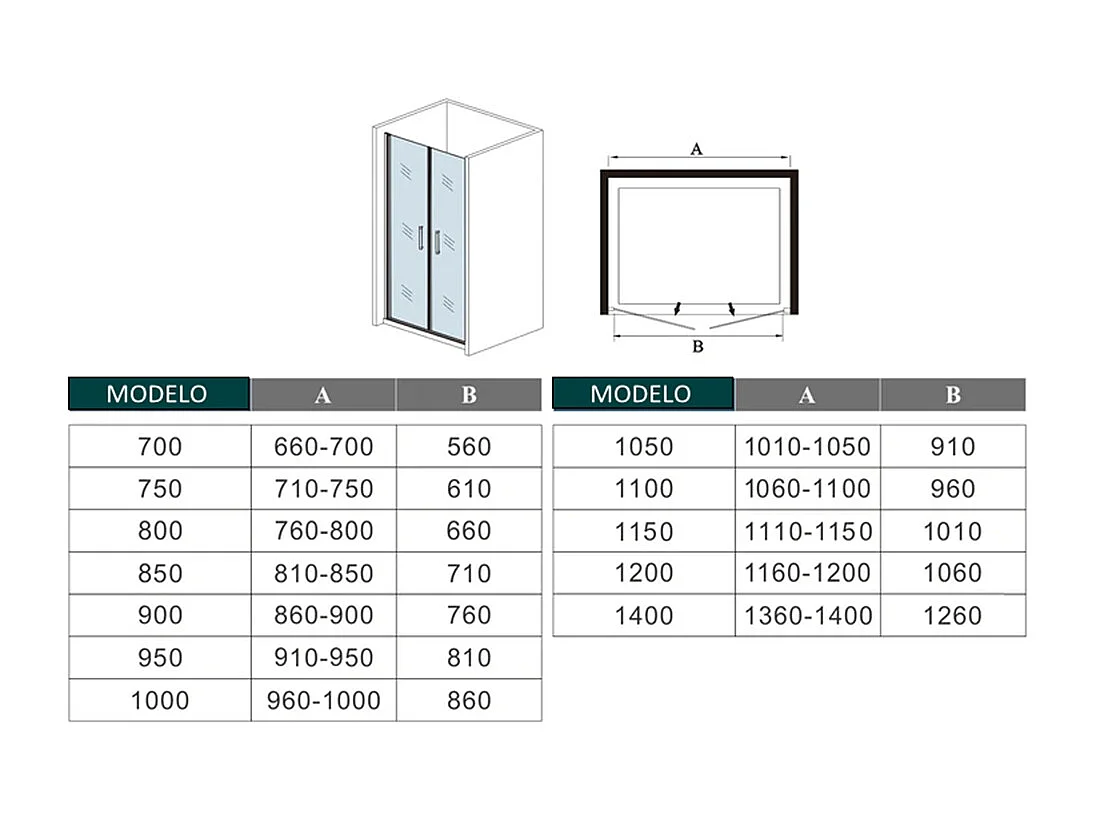 Mampara de ducha abatible dos hojas,perfil blanco/gris mate,vidrio 5mm,(760-800)x1850mm