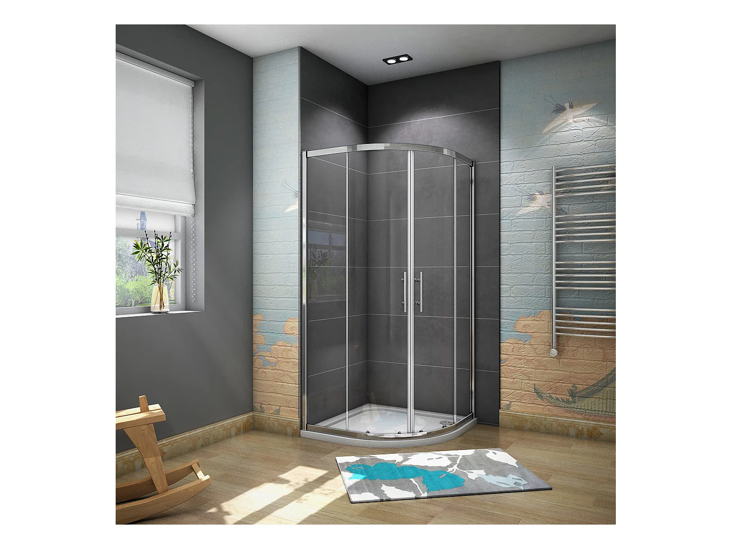 Mampara de ducha curva semicircular corredera,cromado,vidrio antical 6mm 800x800x1850mm