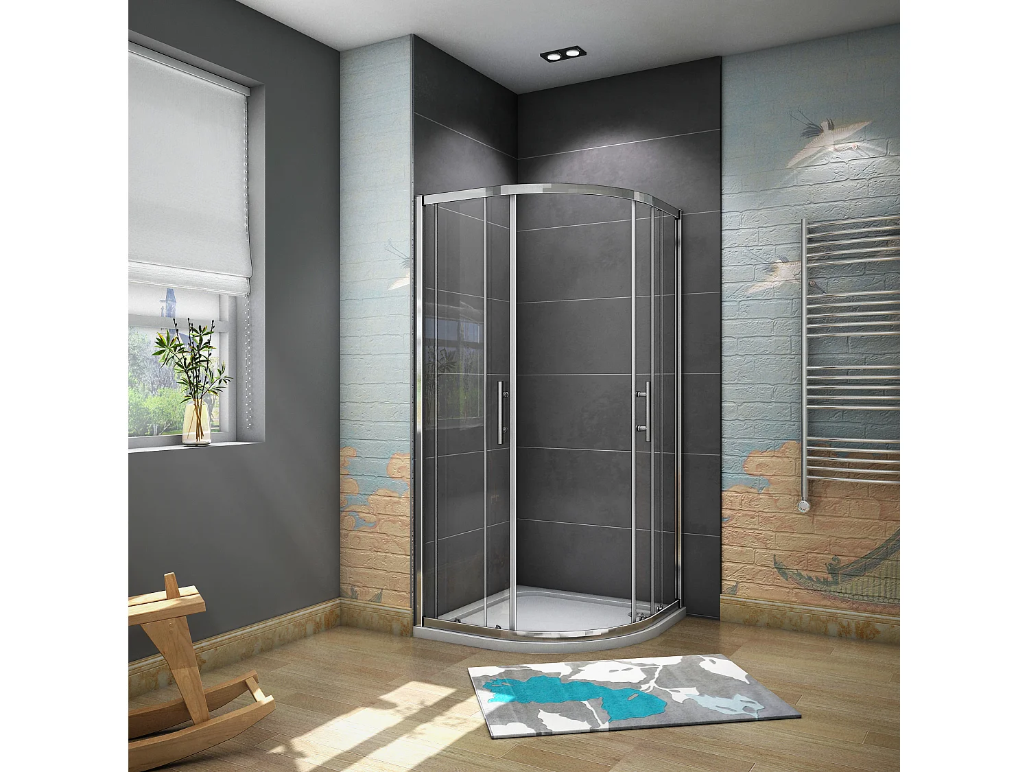 AICA Mampara de ducha curva semicircular corredera,cromado,vidrio antical 6mm 800x800x1850mm