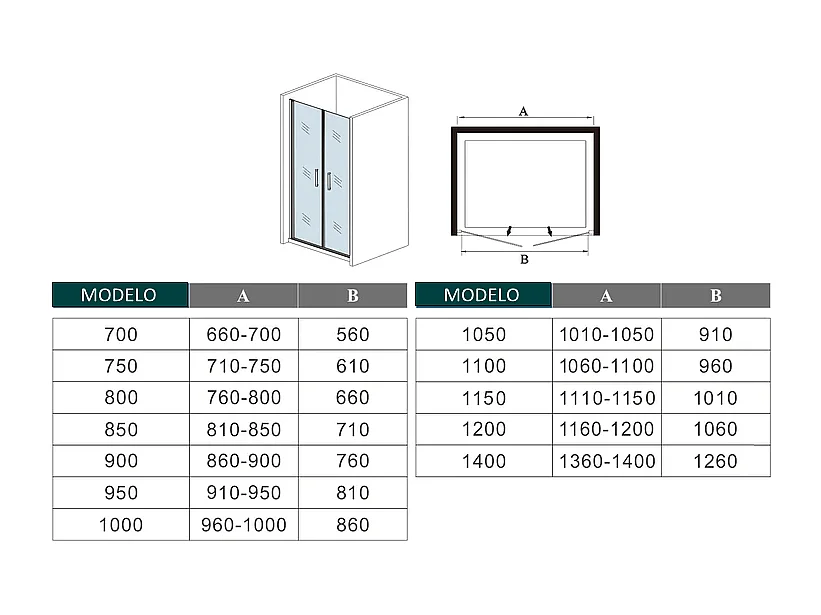 AICA Mampara de ducha abatible dos hojas perfil cromado vidrio antical 6mm (1010-1050)x1950mm