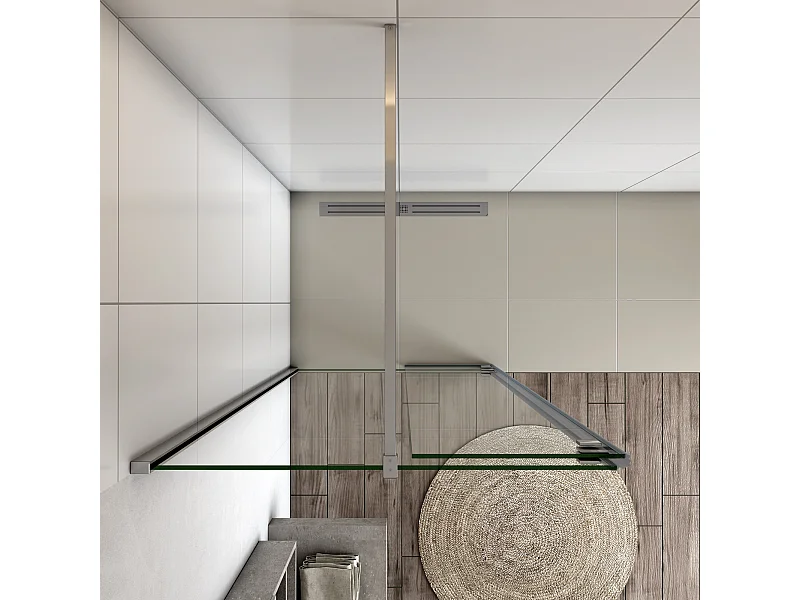 Painel de duche Fixo 2 folhas com Dobradiça Painel fixo+giratório Vidro Anti-calcário 8mm com Barra Fixa 90cm Perfil cromado ([78-80]+40)x200cm-AICA