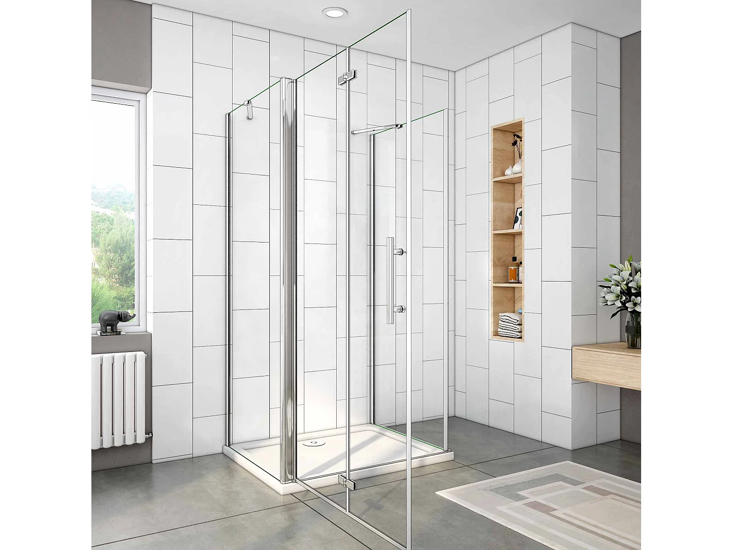 AICA Mampara de ducha plegable 2 hojas+paneles laterales,vidrio antical 6mm 90x70x90x195cm