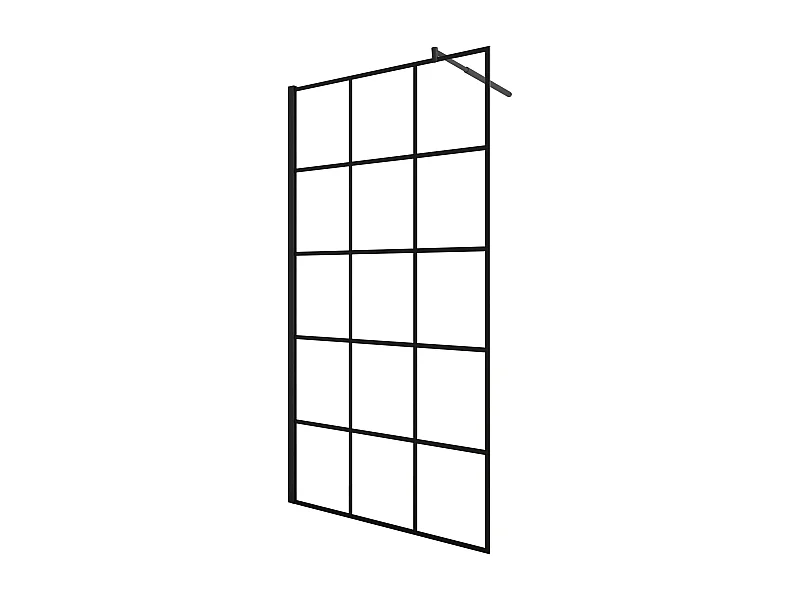 Painel de duche Fixo treliça quadrada serigrafada Vidro Anti-calcário 8mm com Barra 70-120cm Perfil Preto fosco (78-80)x200cm-AICA