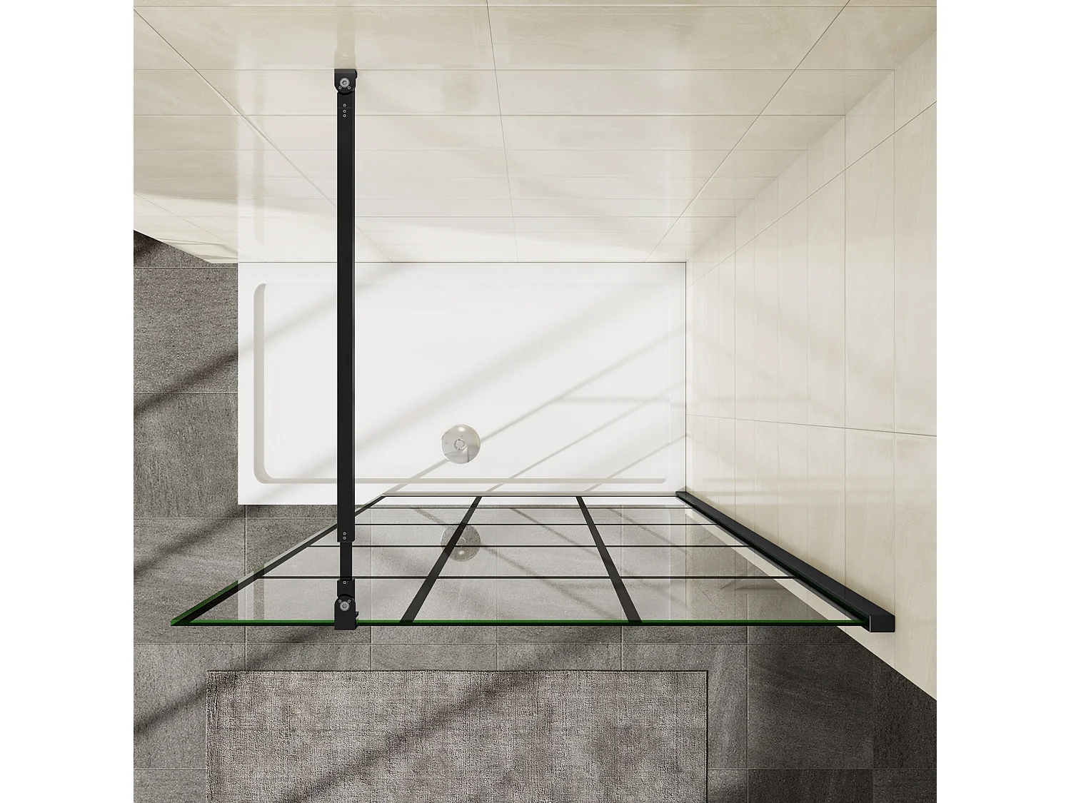 Painel de duche Fixo treliça quadrada serigrafada Vidro Anti-calcário 8mm com Barra 73-120cm Perfil Preto fosco (98-100)x200cm-AICA