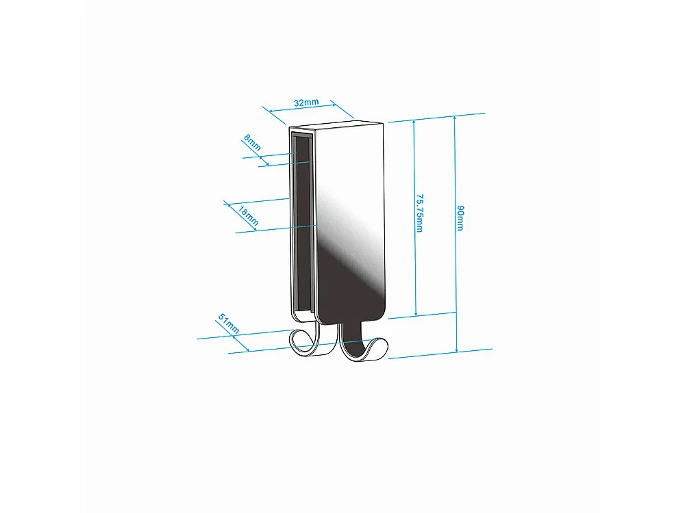 32x18x75mm gancho de toalla para mampara de ducha adecuado al cristal de 8-10mm