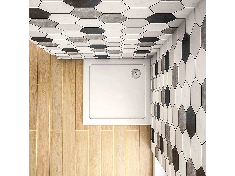 Base de duche Quadrado Branco 80x80x3cm+Acessórios de drenagem-AICA