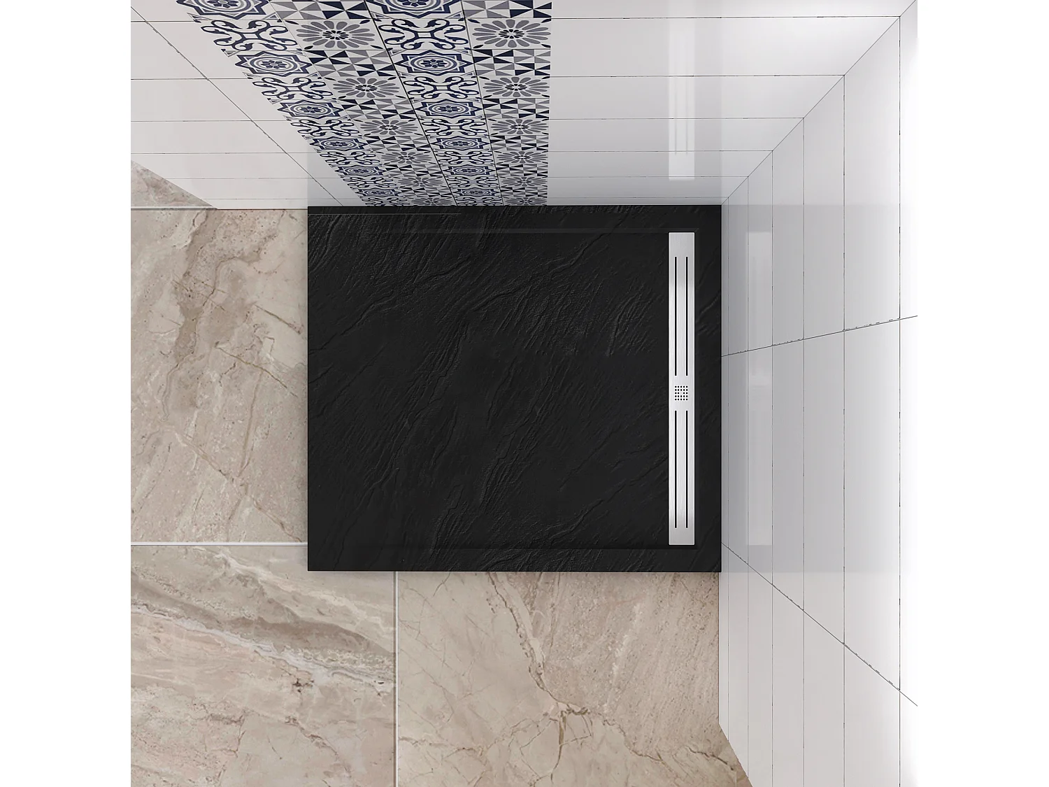 Base de duche Quadrado 100x100x3cm extra plano RESIN SLATE GEL COAT Preto,Válvula incluída,Antiderrapante-AICA