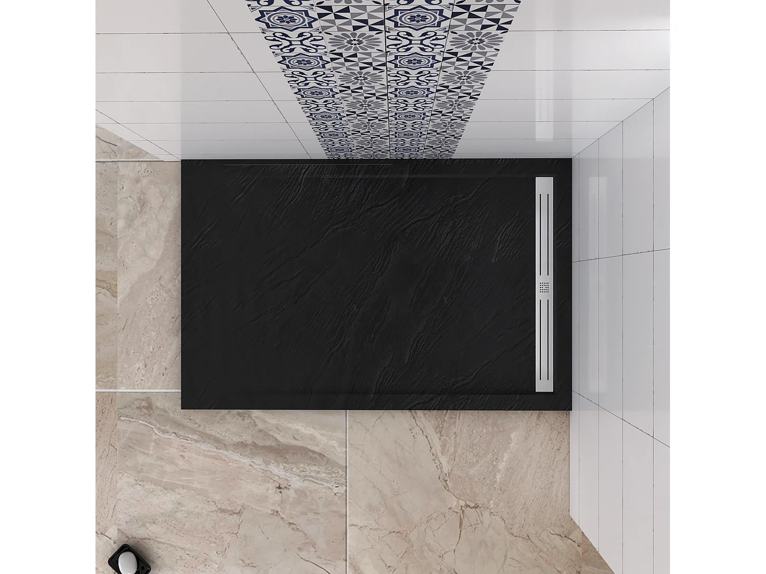 Base de duche Retangular 70x90x3cm extra plano RESIN SLATE GEL COAT Preto,Válvula incluída,Antiderrapante-AICA