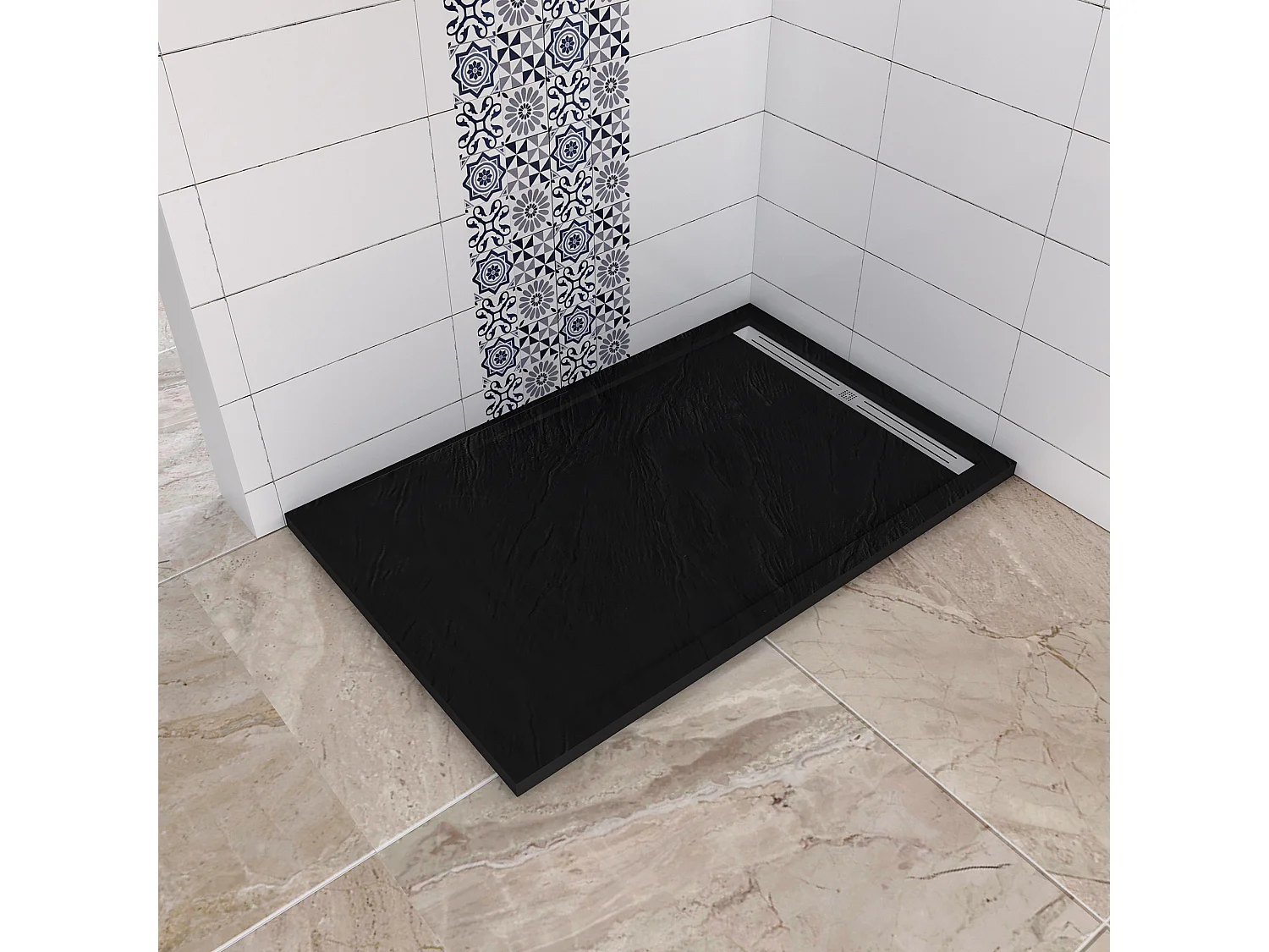 Base de duche Retangular 90x100x3cm extra plano RESIN SLATE GEL COAT Preto,Válvula incluída,Antiderrapante-AICA