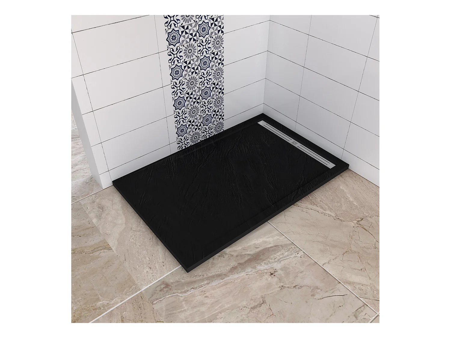 Plato de ducha rectangular 70x80x3cm resina pizarra gel coat negro,válvula incluida