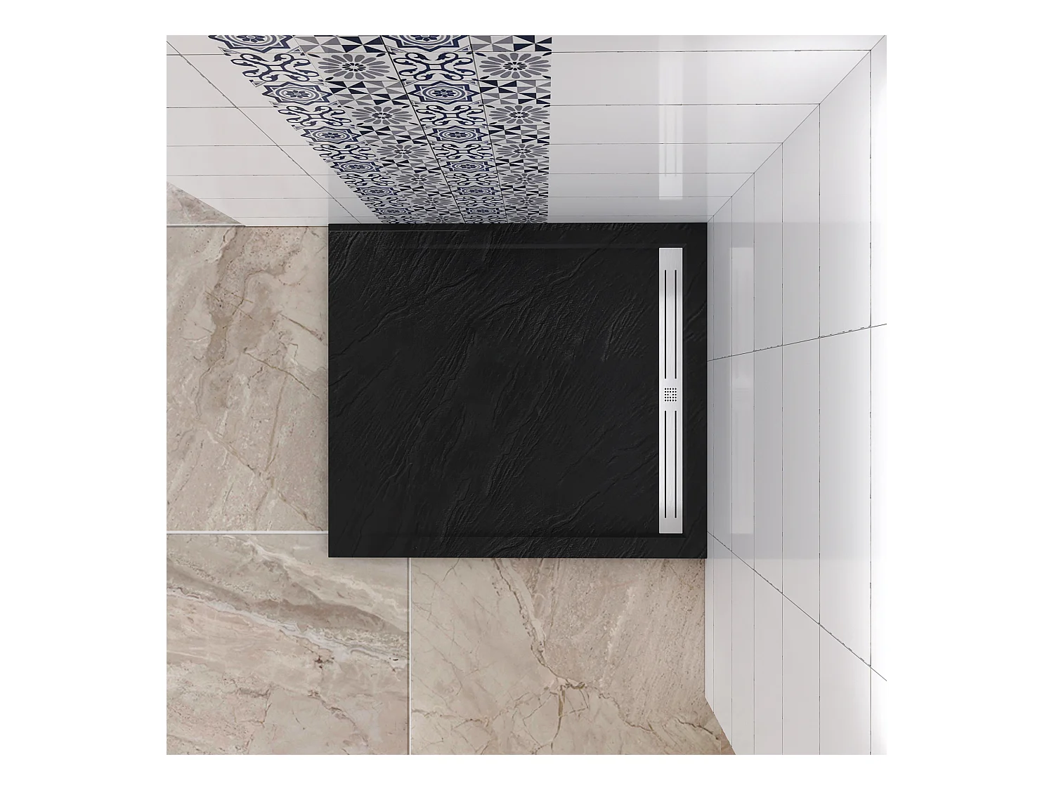 Plato de ducha cuadrado 76x76x3cm resina pizarra gel coat negro,válvula incluida