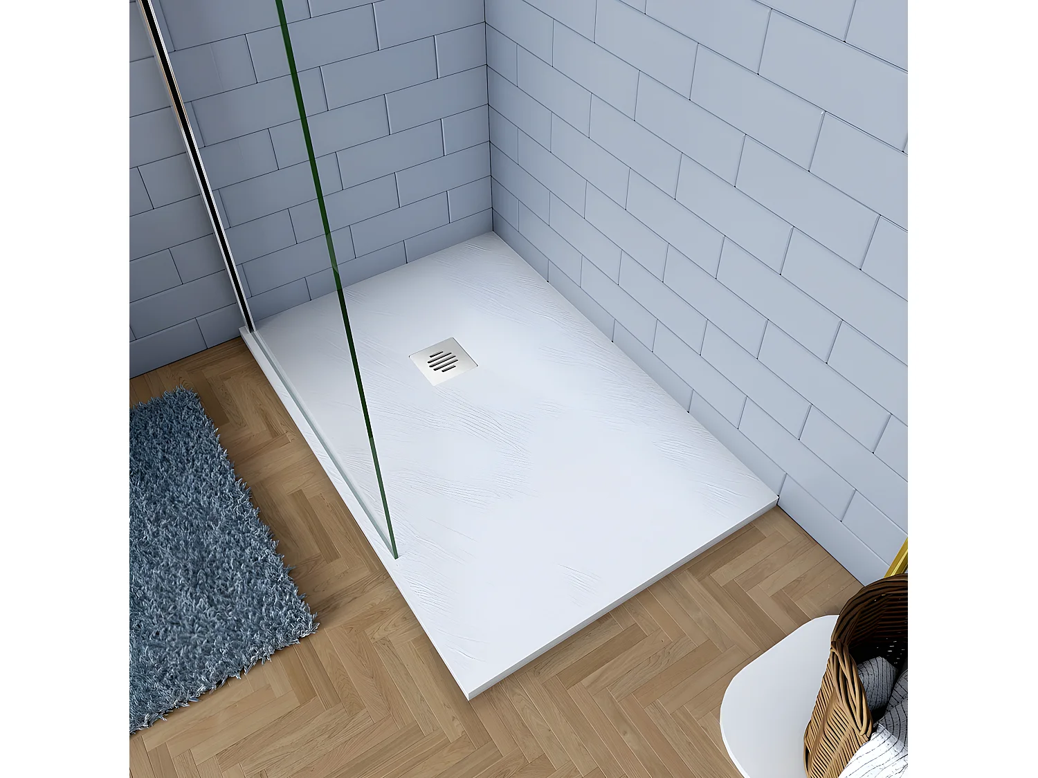 Plato de ducha rectangular 90x100x3cm blanco+desagüe con tapa plástica de forma rejilla