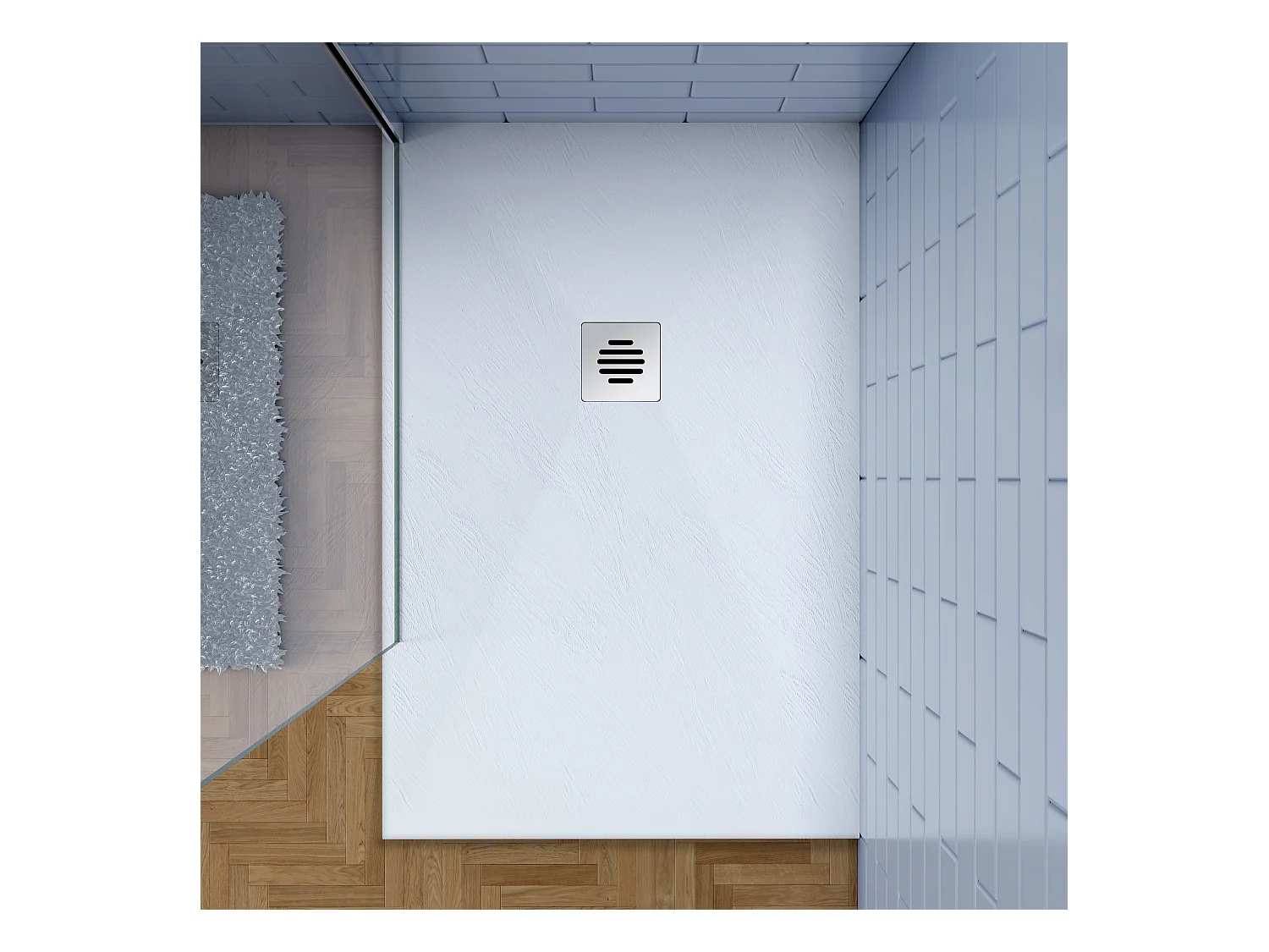 Base de duche Retangular 80x100x3cm Branco textura de ardósia+Dreno com tampa de aço inoxidável em forma de grade-AICA