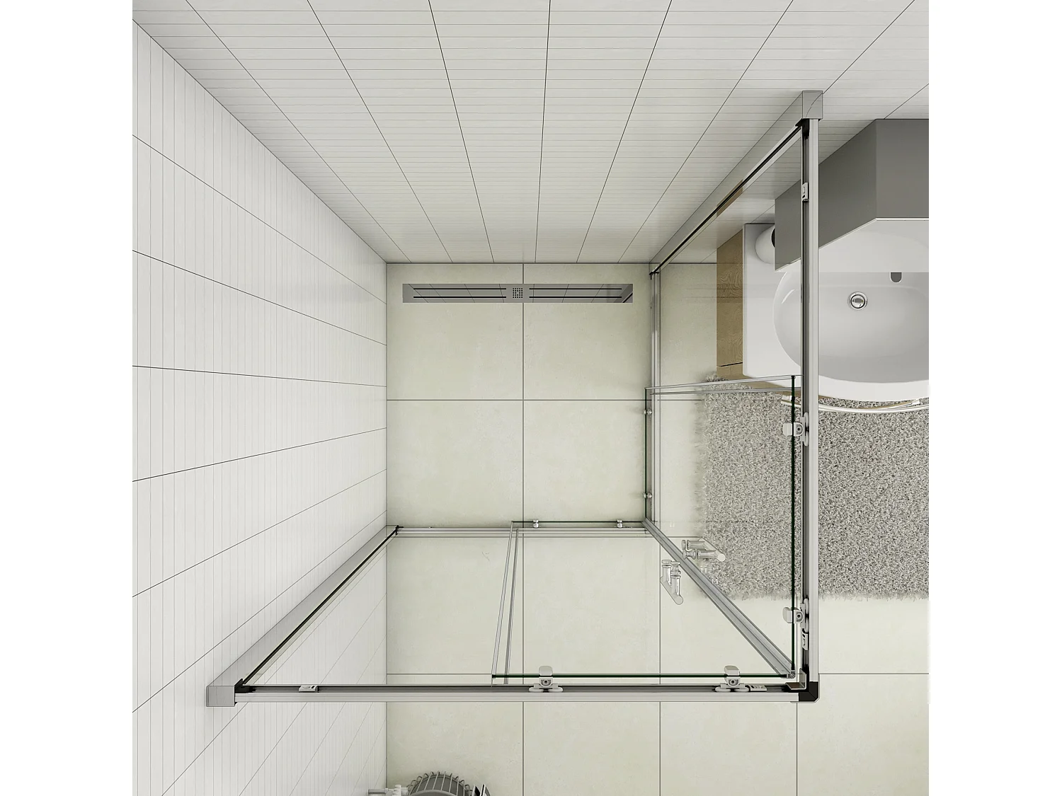 Cabine de duche quadrada correr Perfil cromado Vidro Anticalcário 6mm (1180-1200)x(1180-1200)x1950mm-AICA