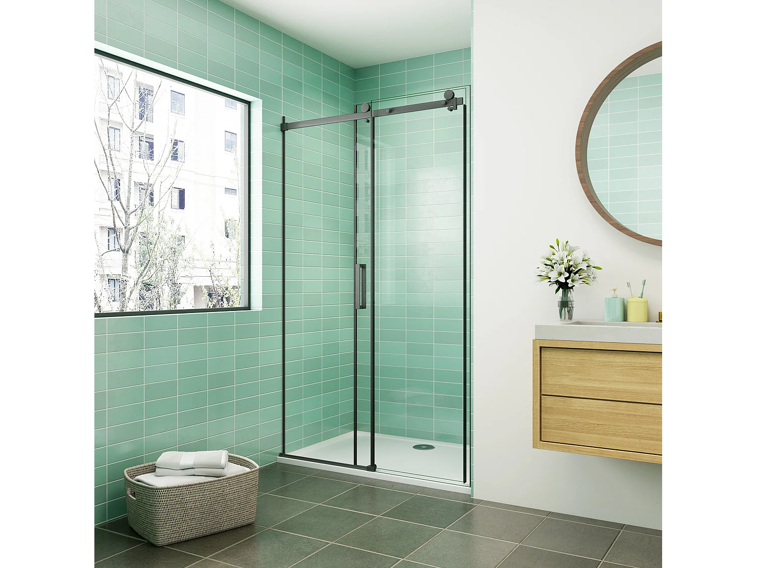 Mampara de ducha corredera perfil negro mate vidrio 8mm antical (1160-1200)x2000mm