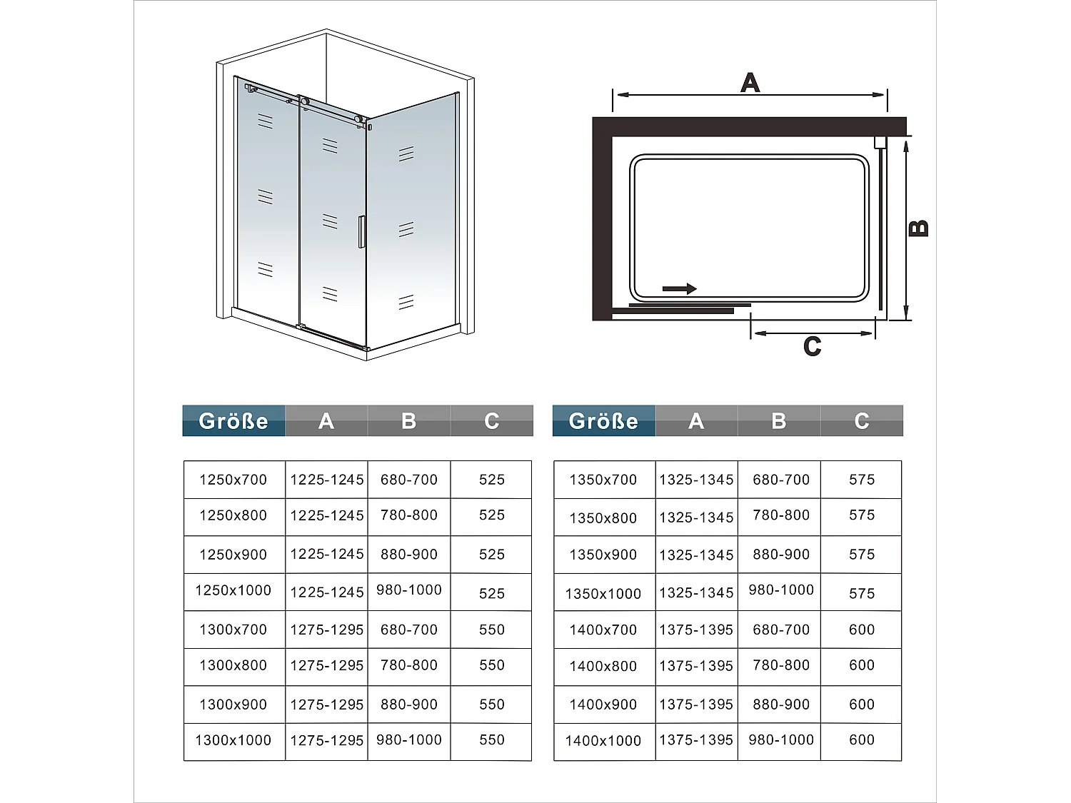 Mampara de ducha corredera+panel lateral,cromado,vidrio 6mm,(1275-1295)x(783-803)x1950mm