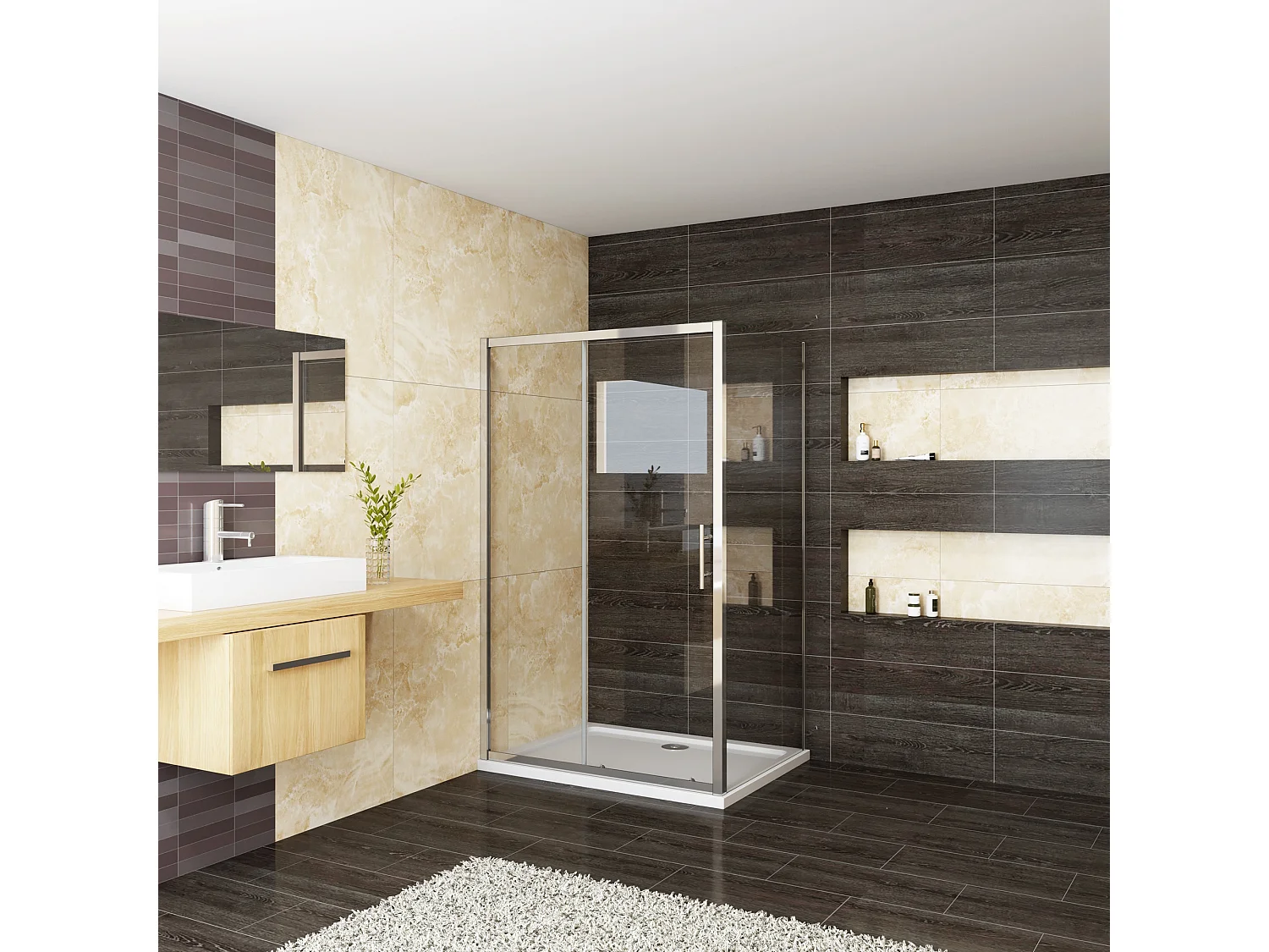 Mampara de ducha corredera+panel lateral,vidrio templado 5mm,(1161-1201)x(780-800)x1850mm