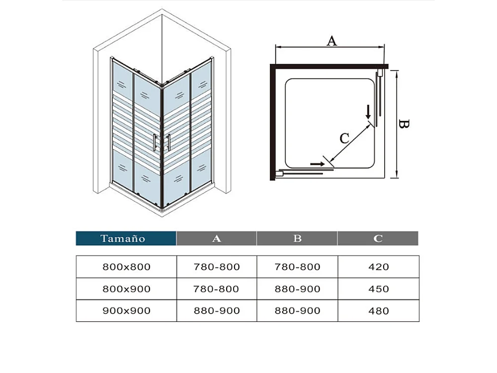 AICA Mampara de ducha cuadrada corredera,vidrio serigrafiado 5mm (680-700)x(680-700)x1950mm