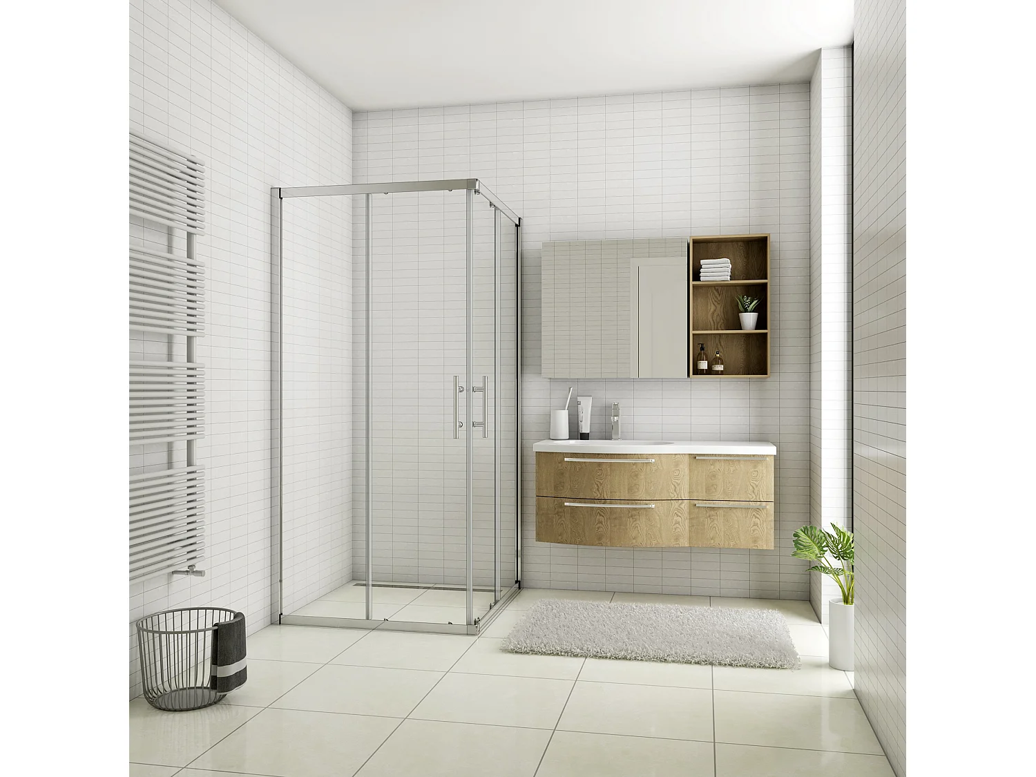 AICA Mampara de ducha cuadrada corredera vidrio antical 6mm (1080-1100)x(1080-1100)x1950mm