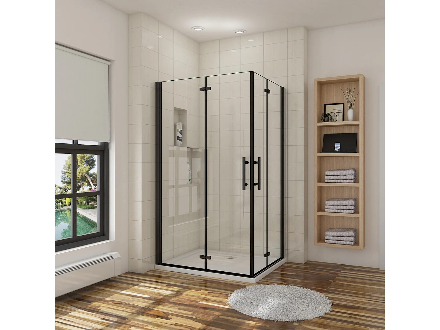 AICA Mampara de ducha rectangular plegable vidrio easyclean 5mm,(880-900)x(980-1000)x1900mm