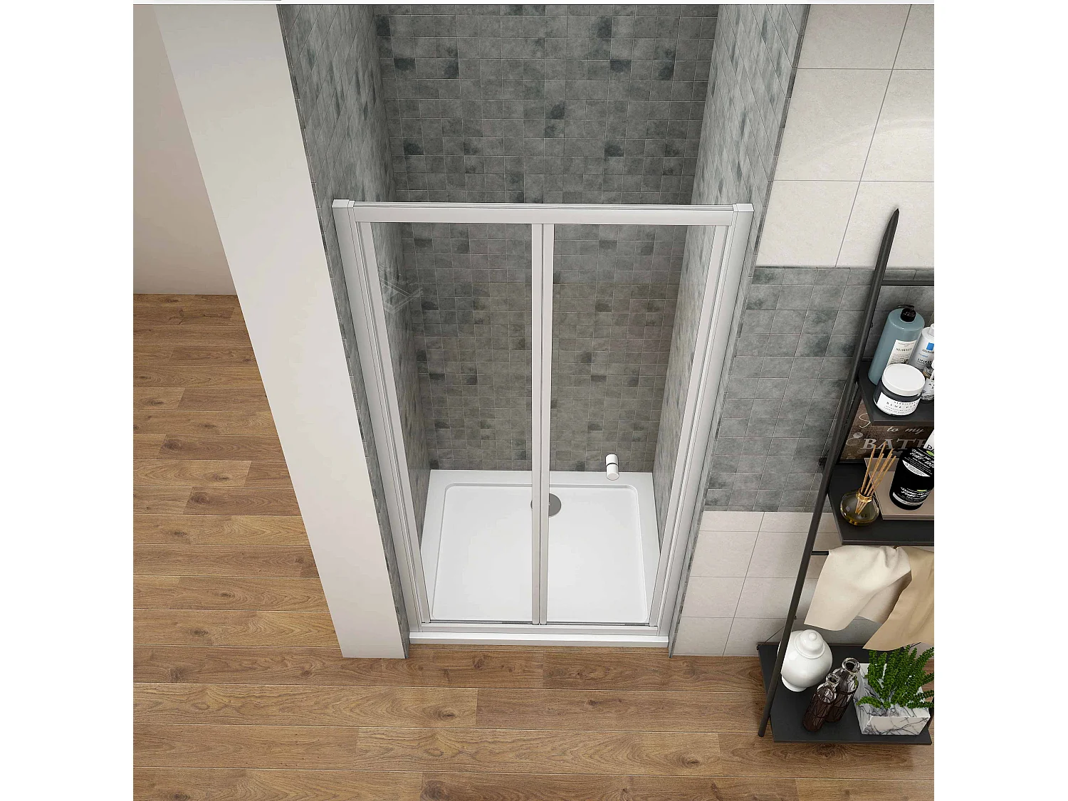 AICA Mampara de ducha frontal plegable perfil blanco/gris mate vidrio 5mm (760-800)x1850mm