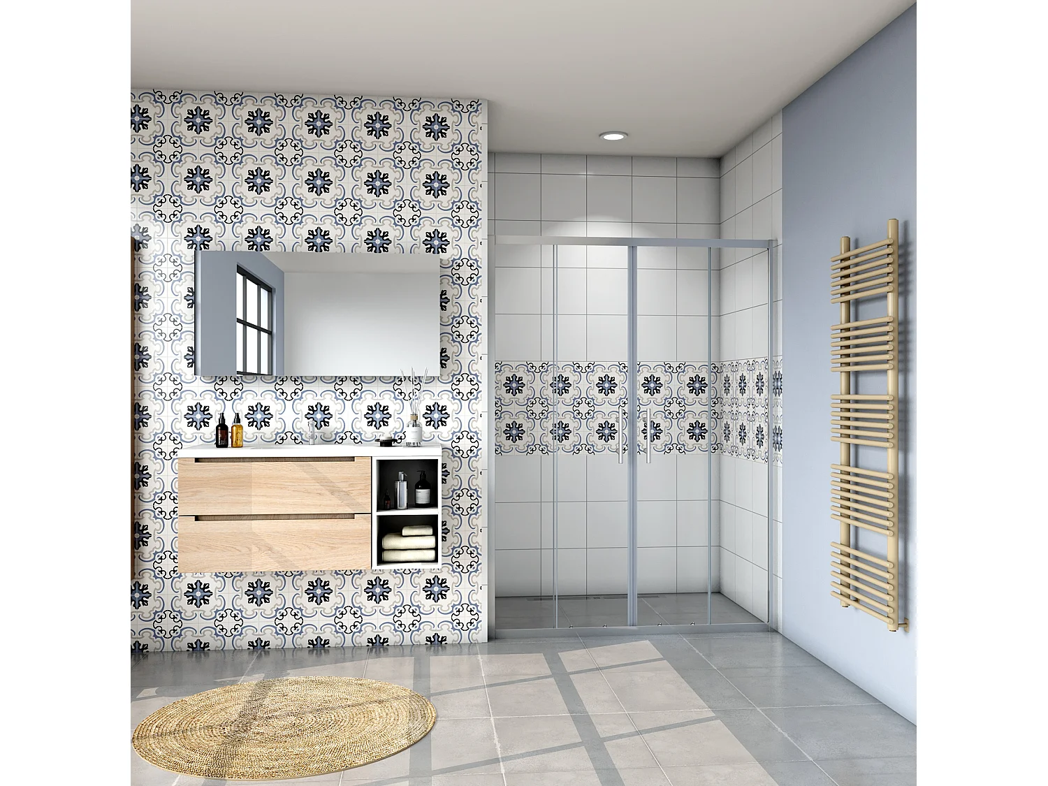 Porta de duche correr quatro folhas Perfil cromado Vidro temperado 5mm (1160-1200)x1850mm-AICA