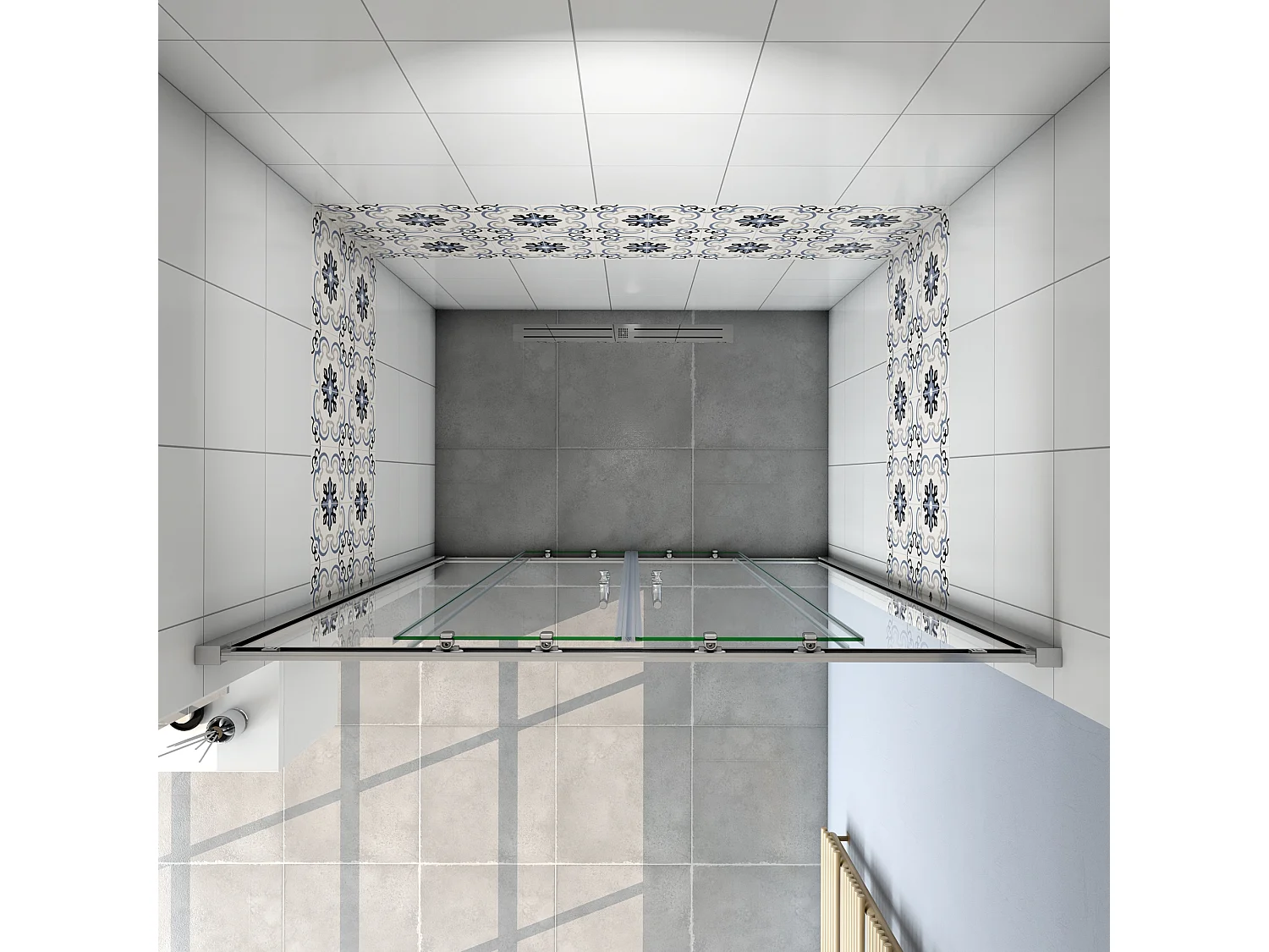 Porta de duche correr quatro folhas Perfil cromado Vidro temperado 5mm (1160-1200)x1850mm-AICA