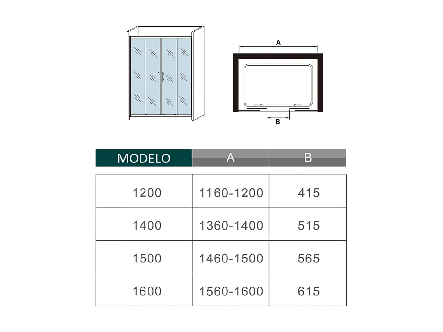 Porta de duche correr quatro folhas Perfil cromado Vidro temperado 5mm (1160-1200)x1850mm-AICA
