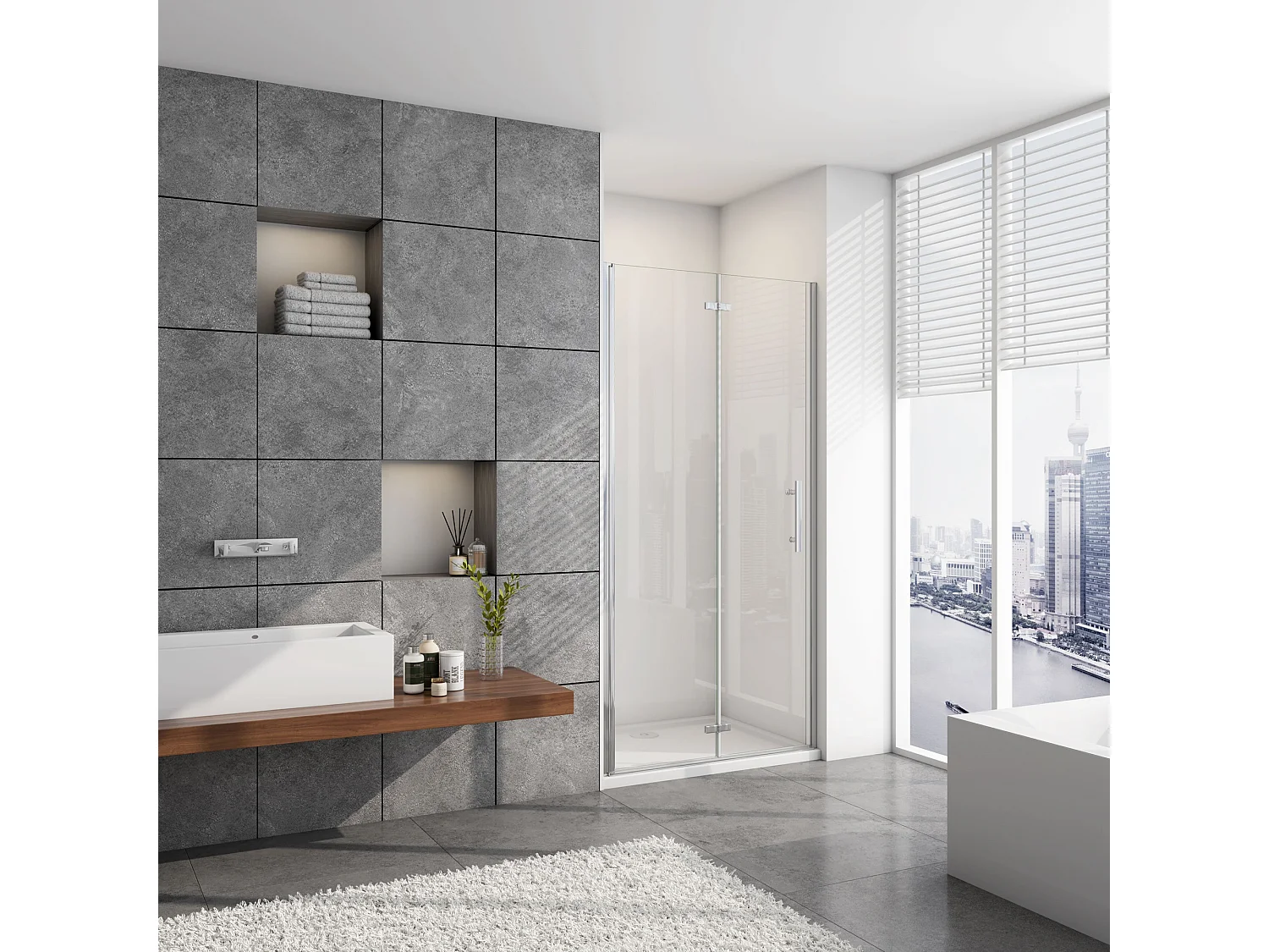 Mampara de ducha frontal plegable vidrio 6mm con tratamiento antical,(1186-1216)x1850mm