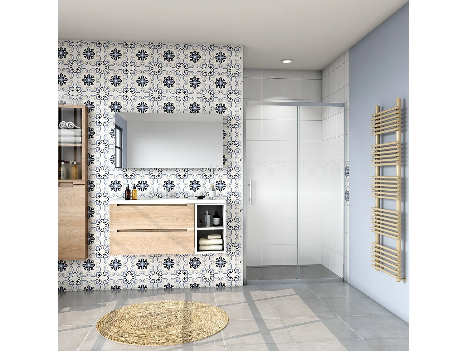 Porta de duche correr Perfil cromado Vidro serigrafado 6mm (1360-1400)x1900mm-AICA